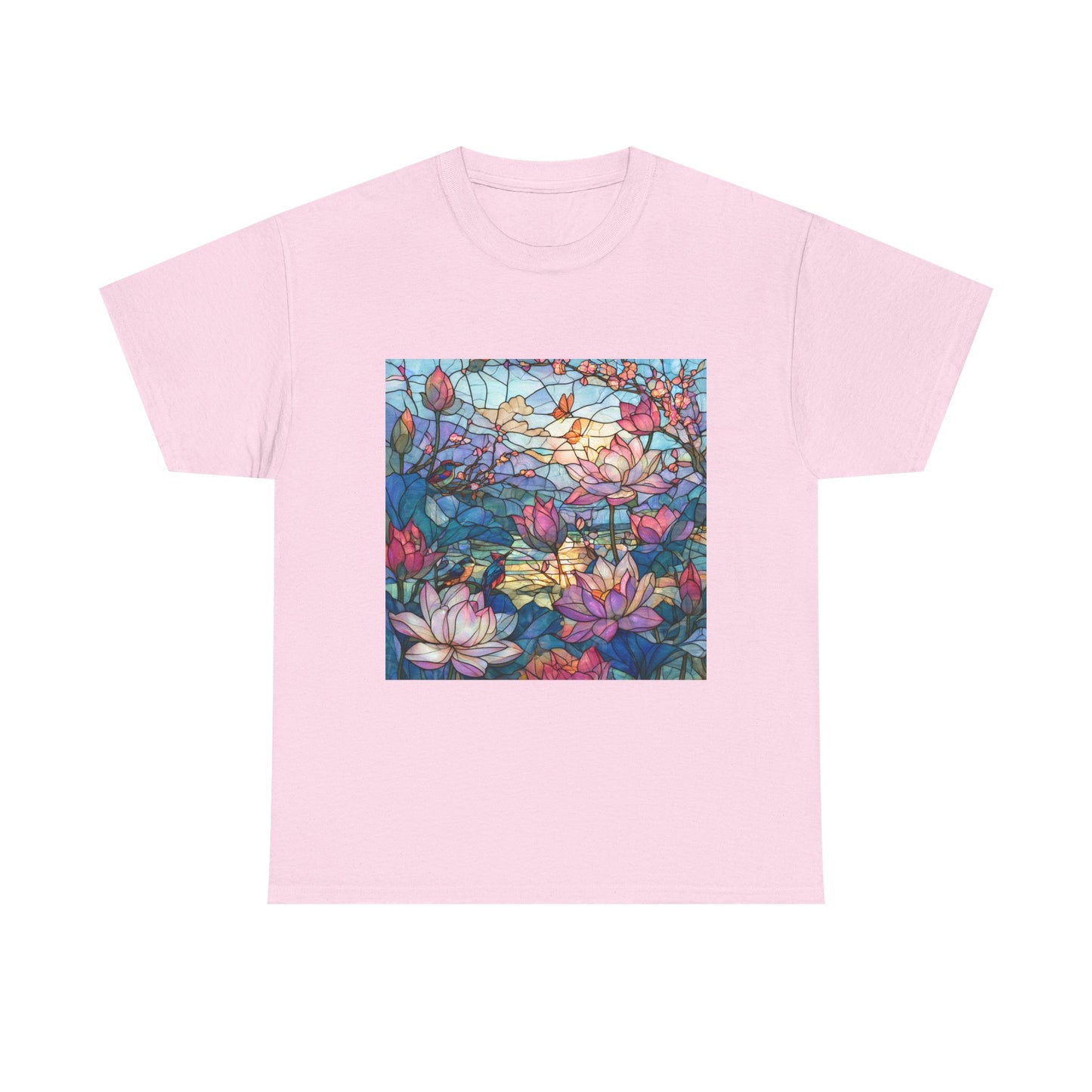 Lotus Garden of Light – Stained Glass Birds and Blossoms