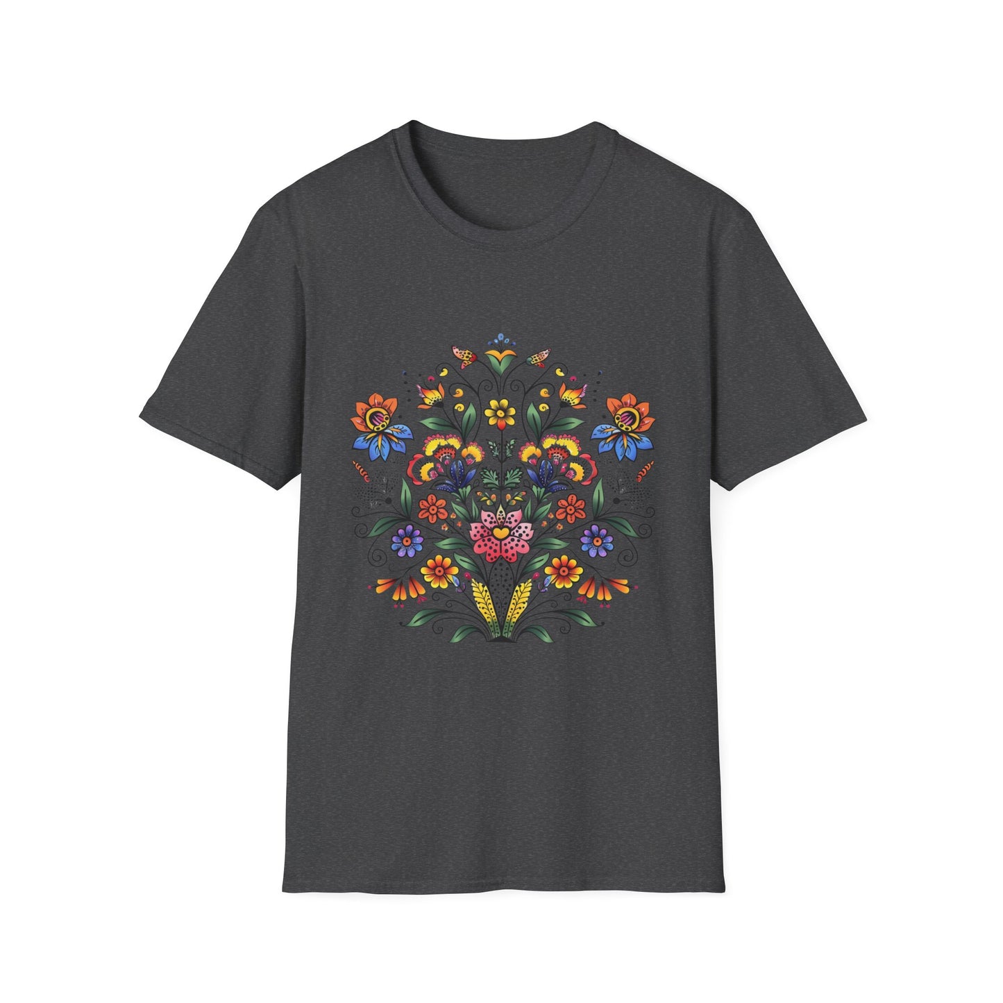 Floral Folk Art T-Shirt — Colorful Boho Flower Motif