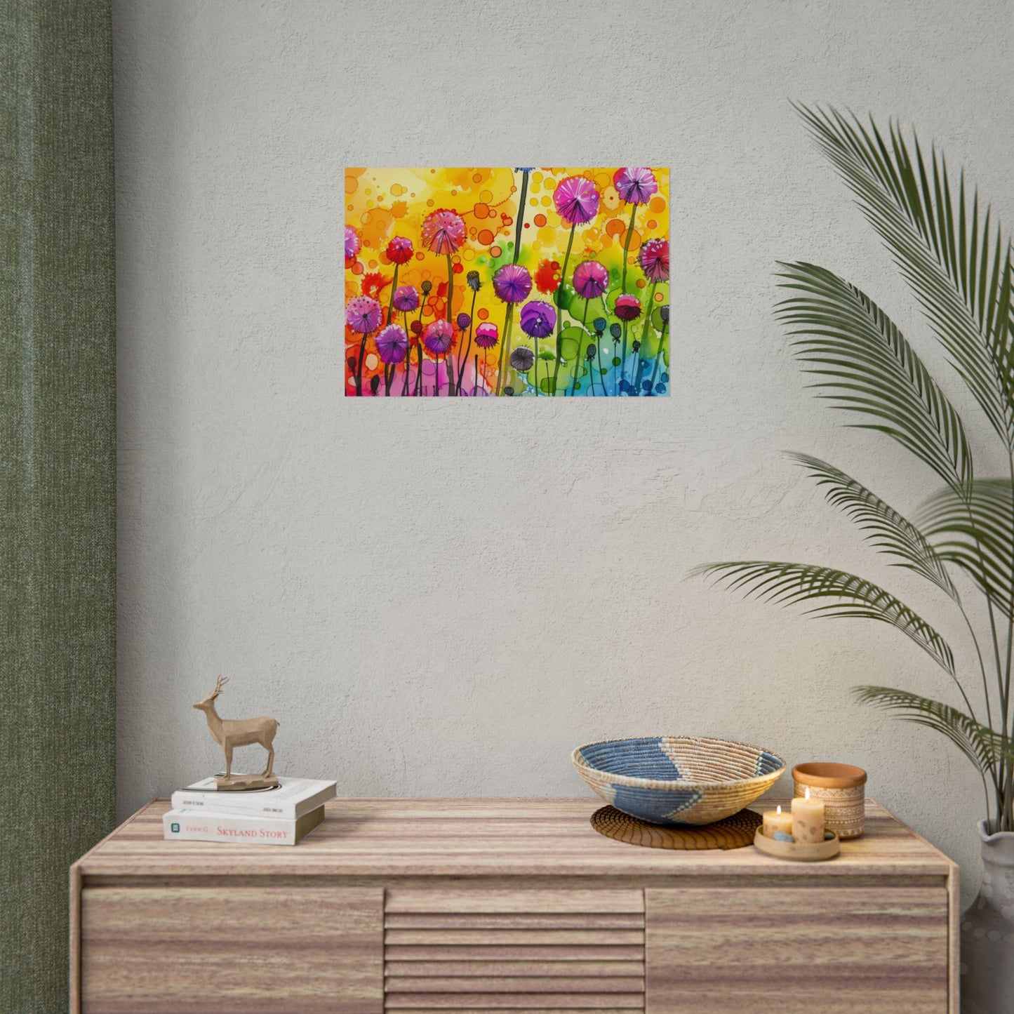 Colorful Floral Watercolor Poster — Rainbow Dandelion Garden Rolled Print