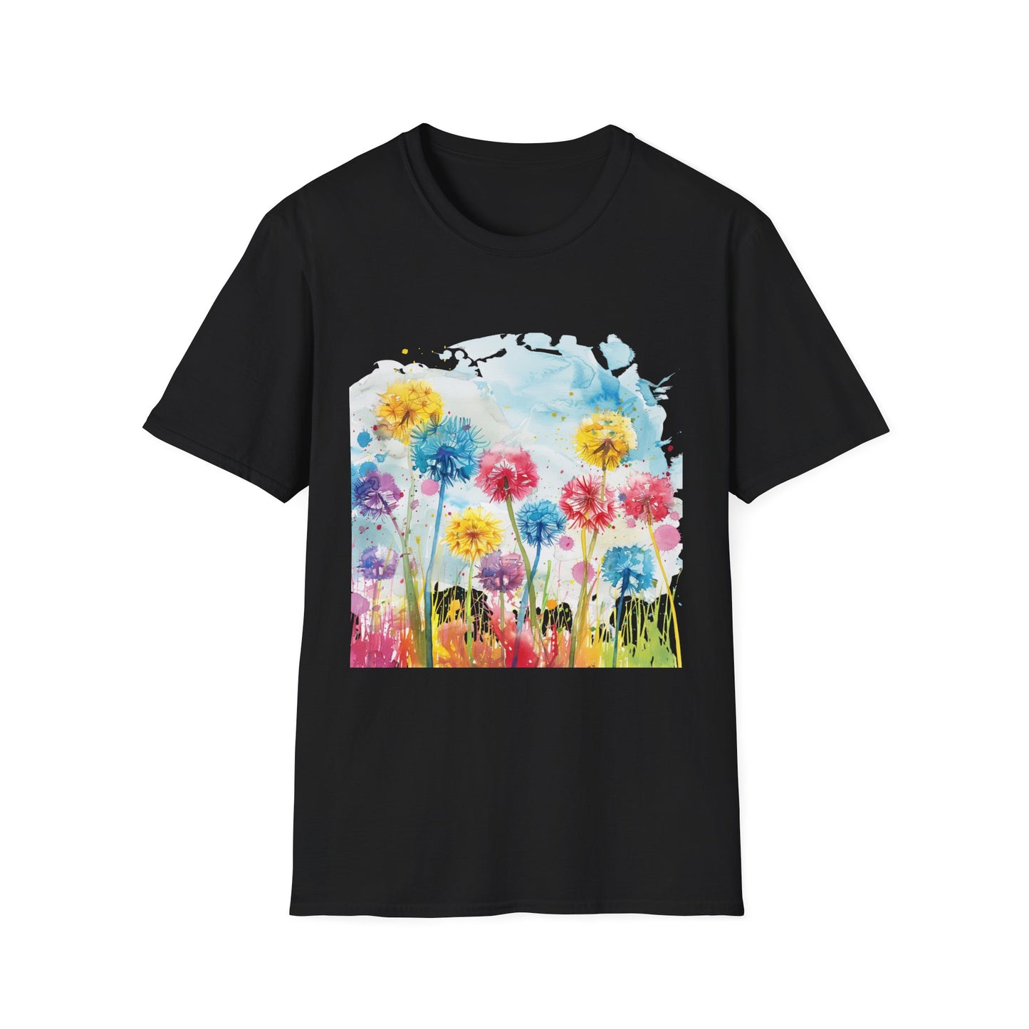 Watercolor Dandelion Field T-Shirt — Bright Floral Spring Tee