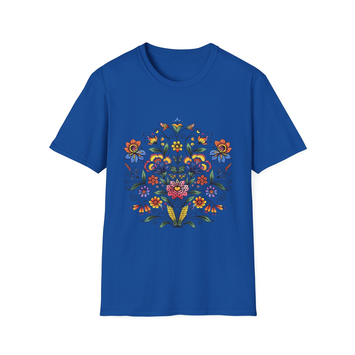 Floral Folk Art T-Shirt — Colorful Boho Flower Motif