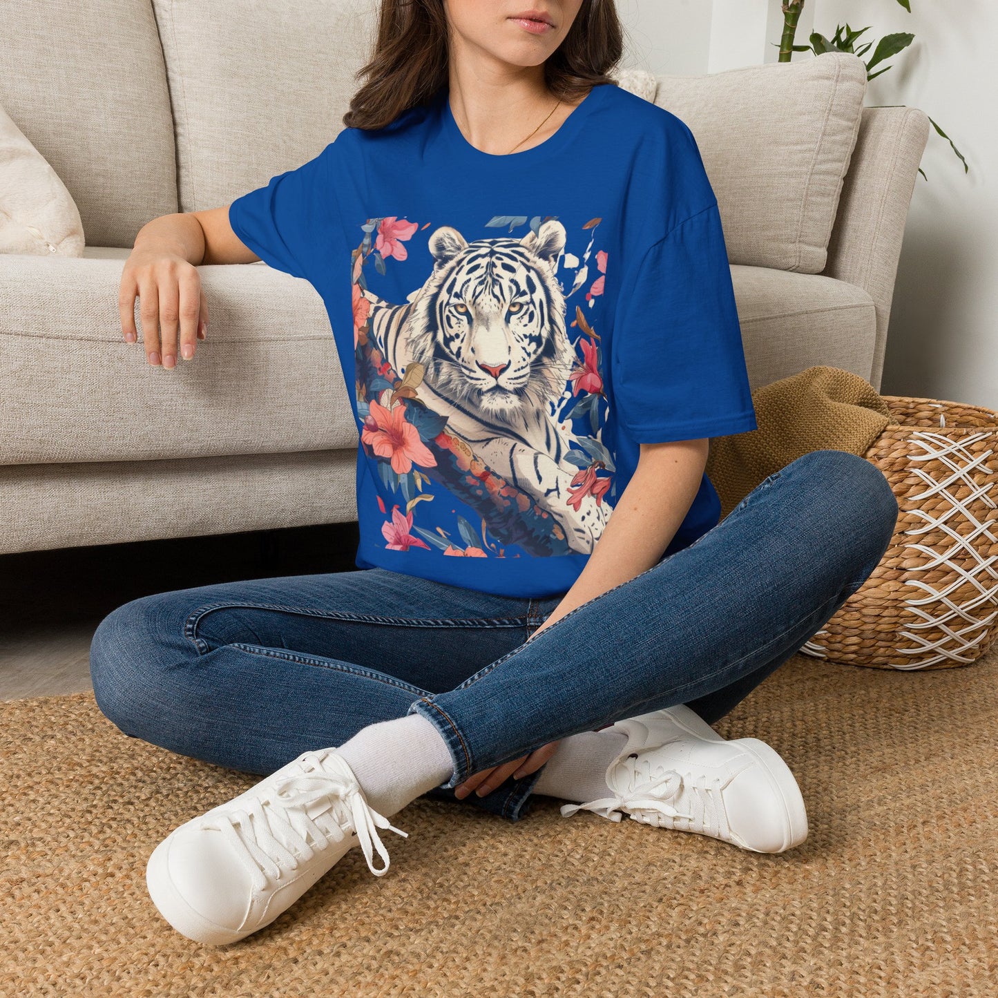 Tiger Floral T-Shirt — White Tiger & Blossom Graphic Tee