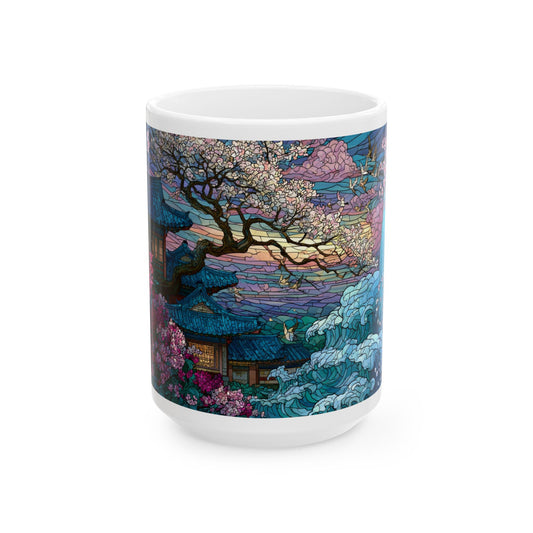 Cherry Blossom  Landscape Ceramic Mug — Sakura Scenic Tea Coffee Cup (11oz/15oz)
