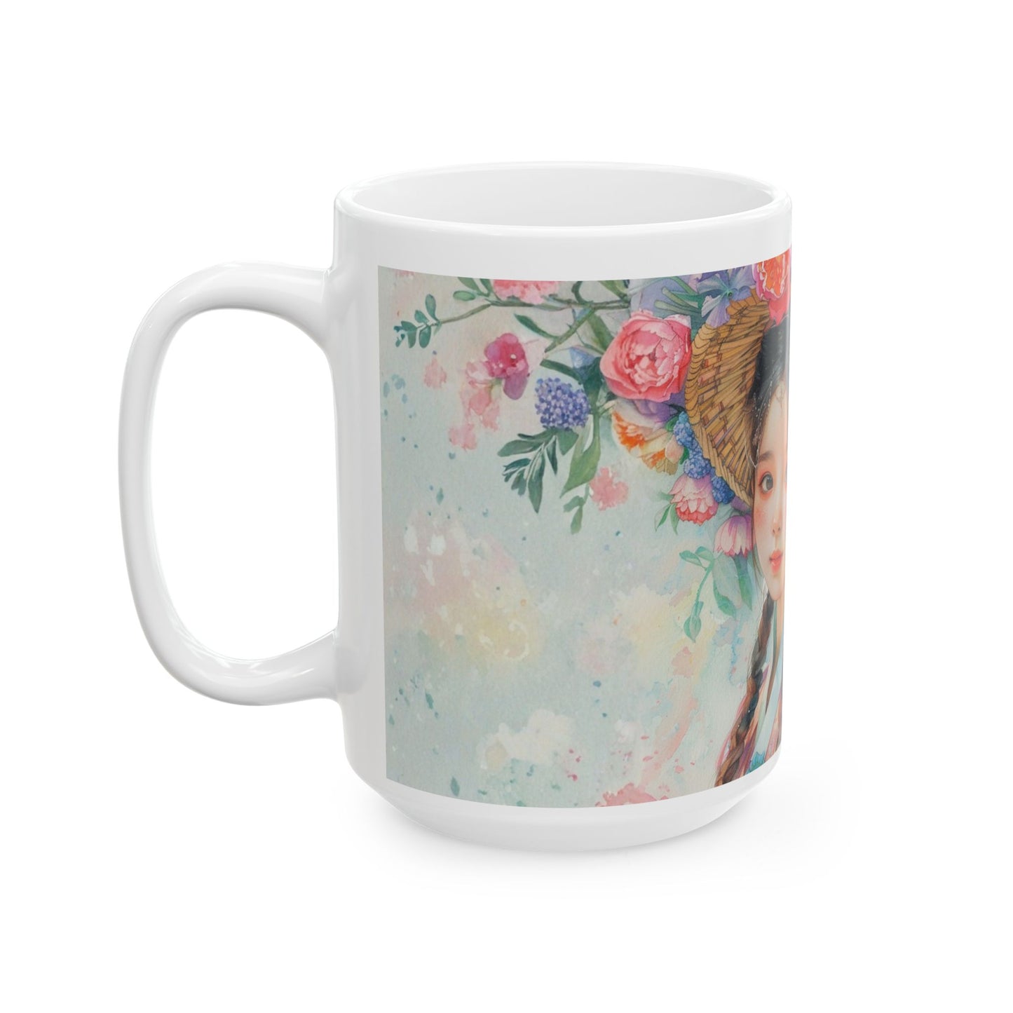 Floral Asian Portrait Ceramic Mug — Elegant Vintage-Inspired Tea Cup (11oz/15oz)