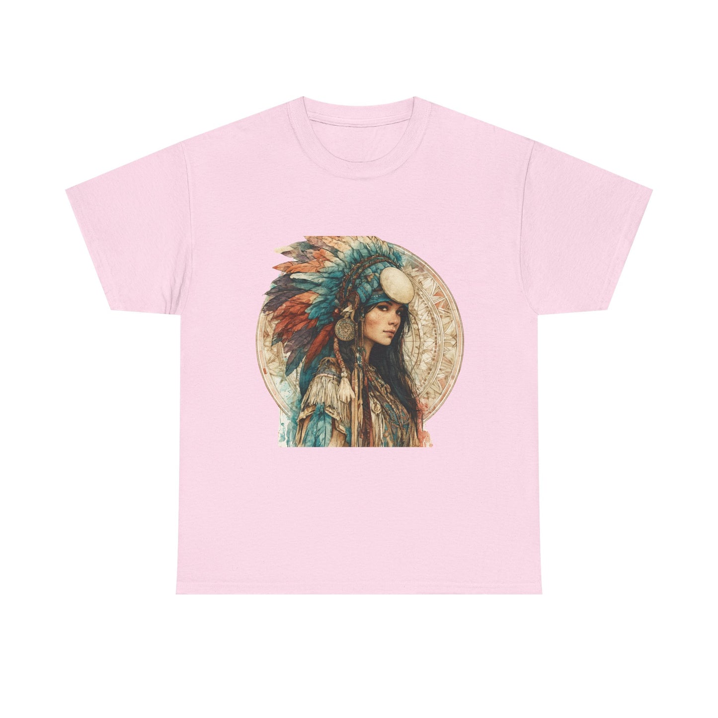 Native Headdress Portrait T‑Shirt — Boho Feather Art Tee
