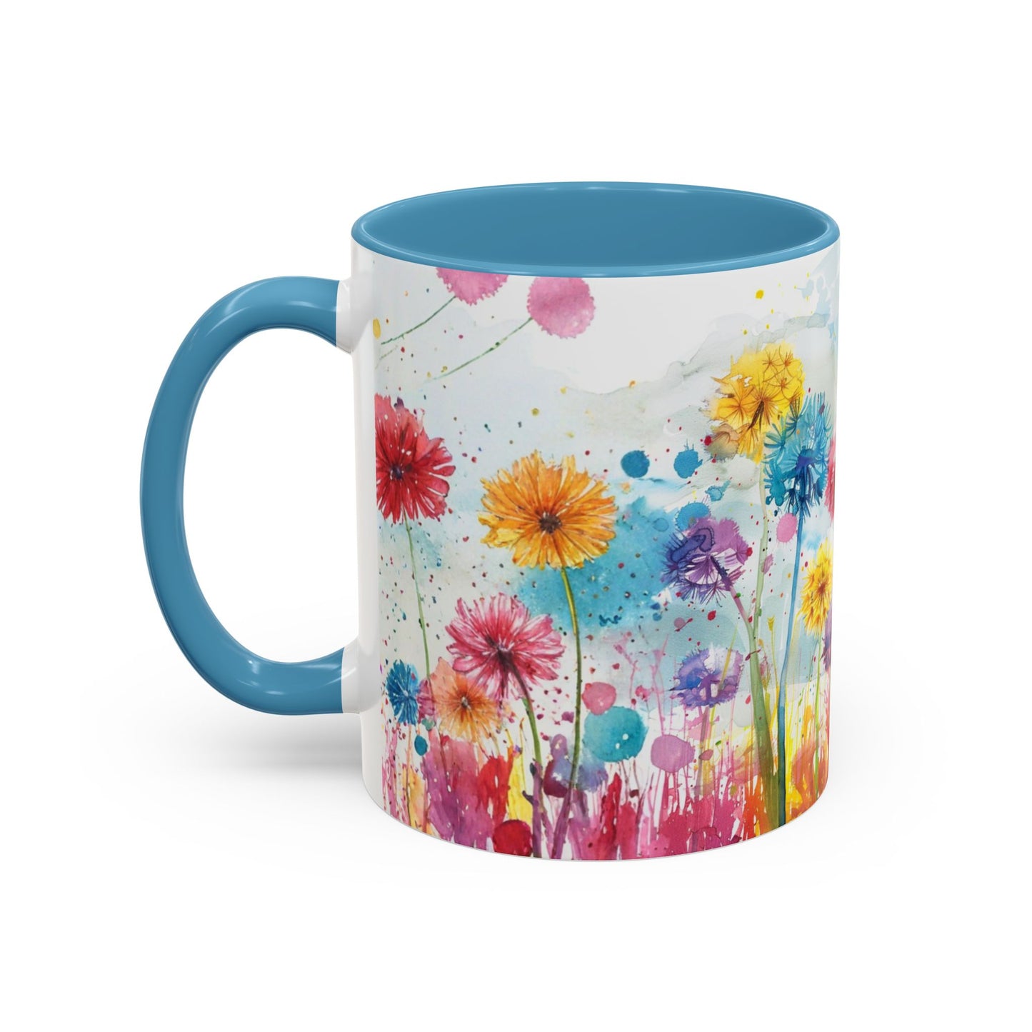 Watercolor Wildflower Accent Coffee Mug — Colorful Floral 11/15oz