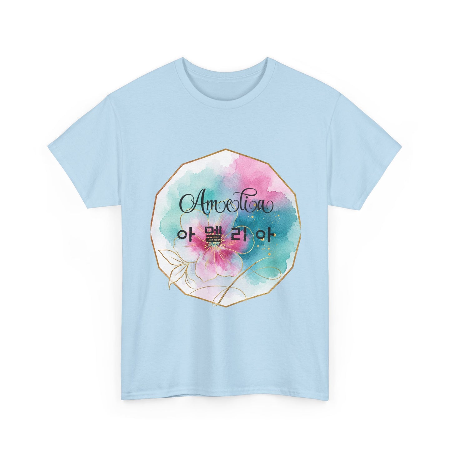 Floral Amorelia Tee — Watercolor Rose Korean Text Graphic Shirt