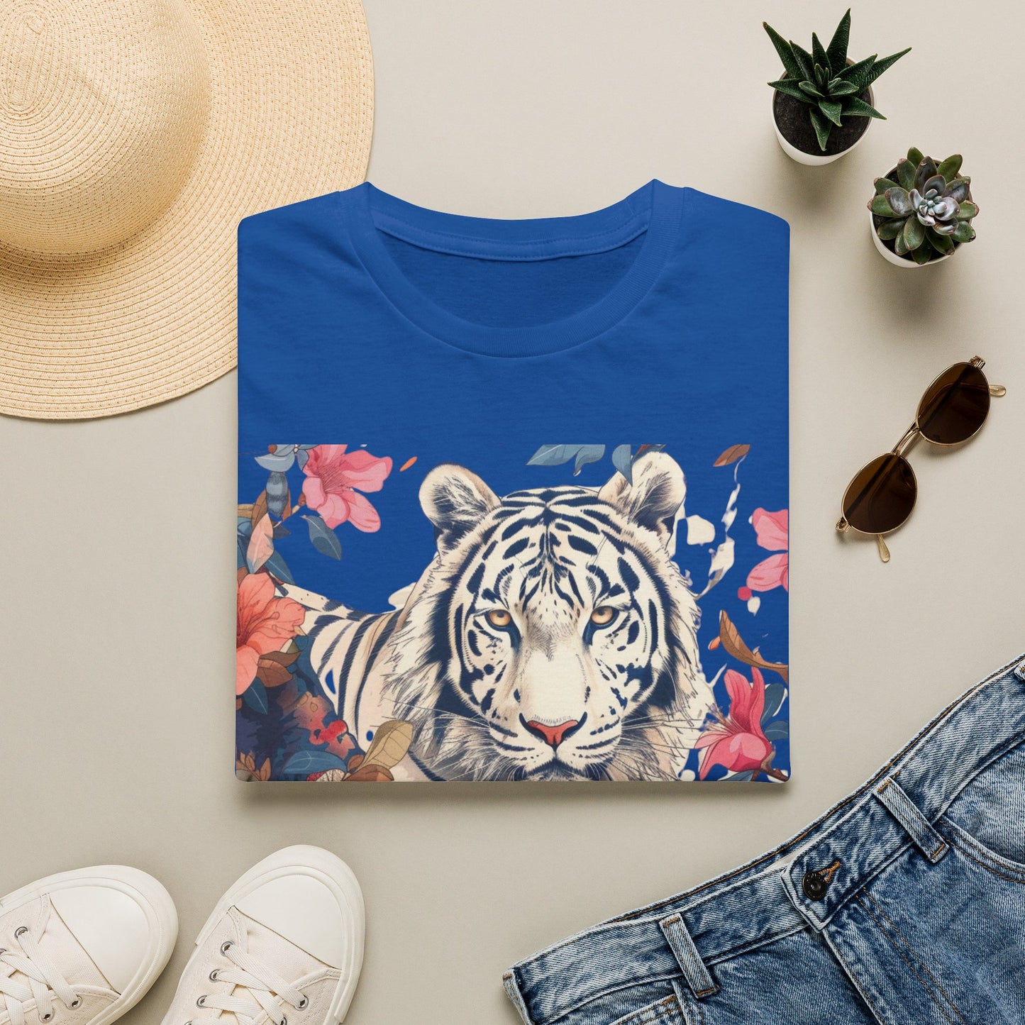 Tiger Floral T-Shirt — White Tiger & Blossom Graphic Tee