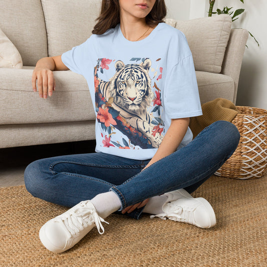 Tiger Floral T-Shirt — White Tiger & Blossom Graphic Tee