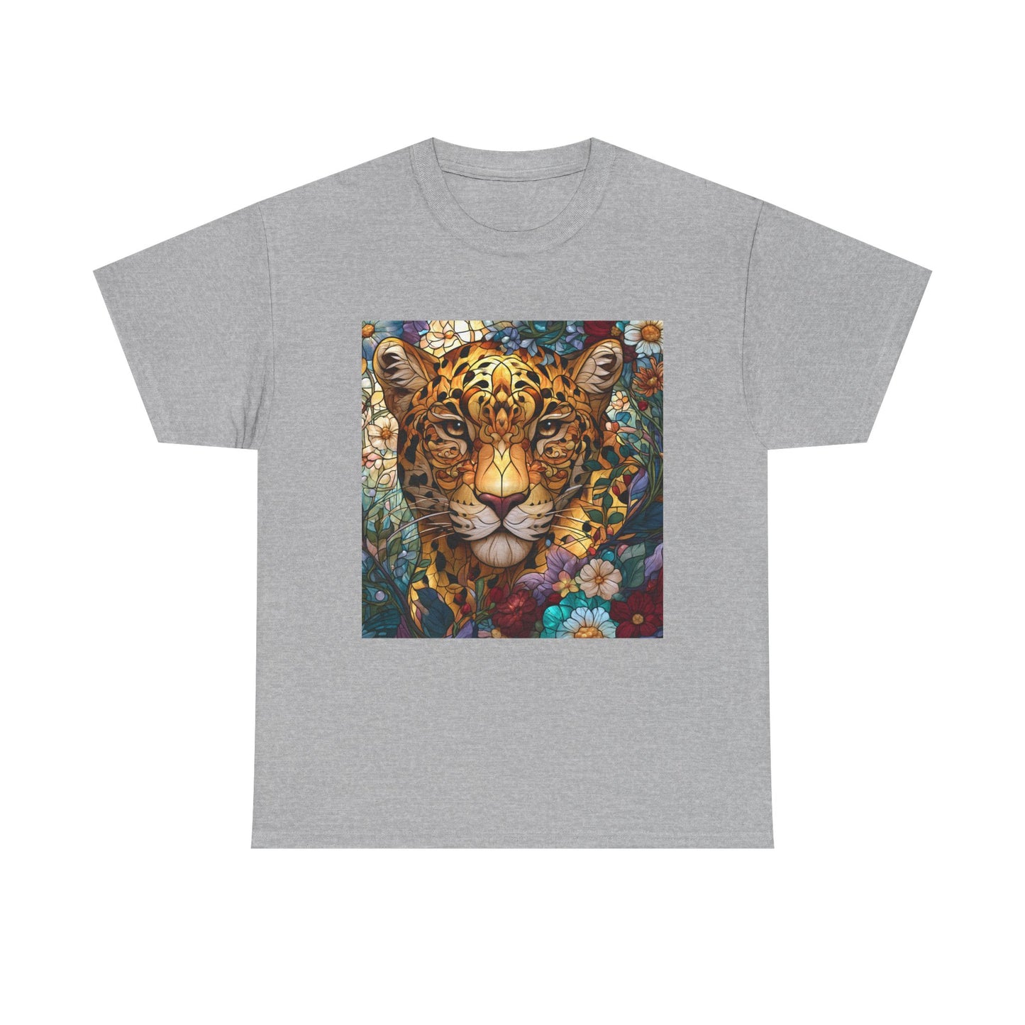 Jaguar Floral Portrait T-Shirt – Colorful Leopard Face Art Tee