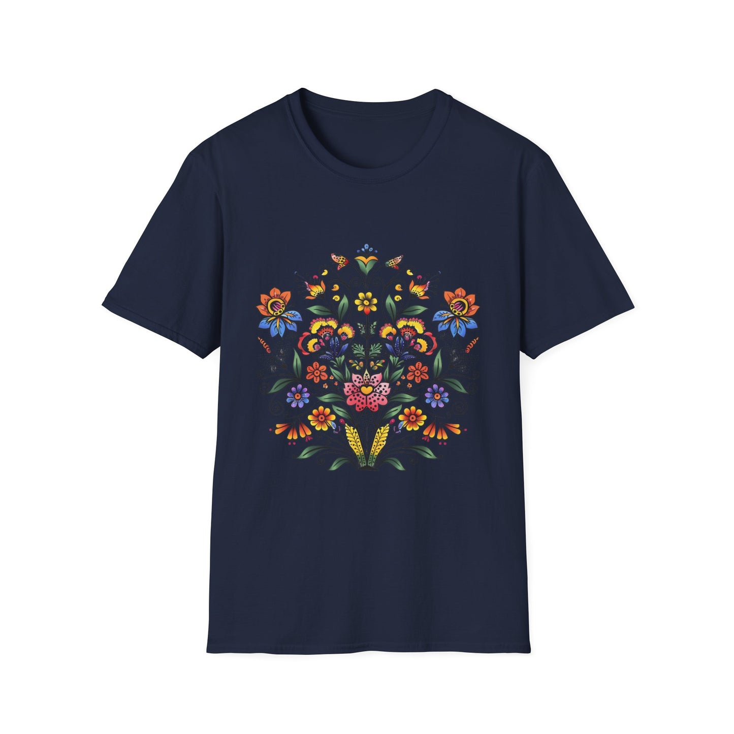 Floral Folk Art T-Shirt — Colorful Boho Flower Motif