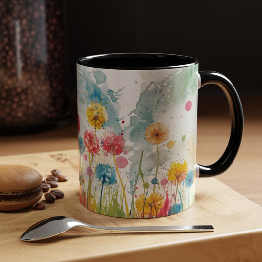 Watercolor Wildflower Accent Coffee Mug — Colorful Floral 11/15oz