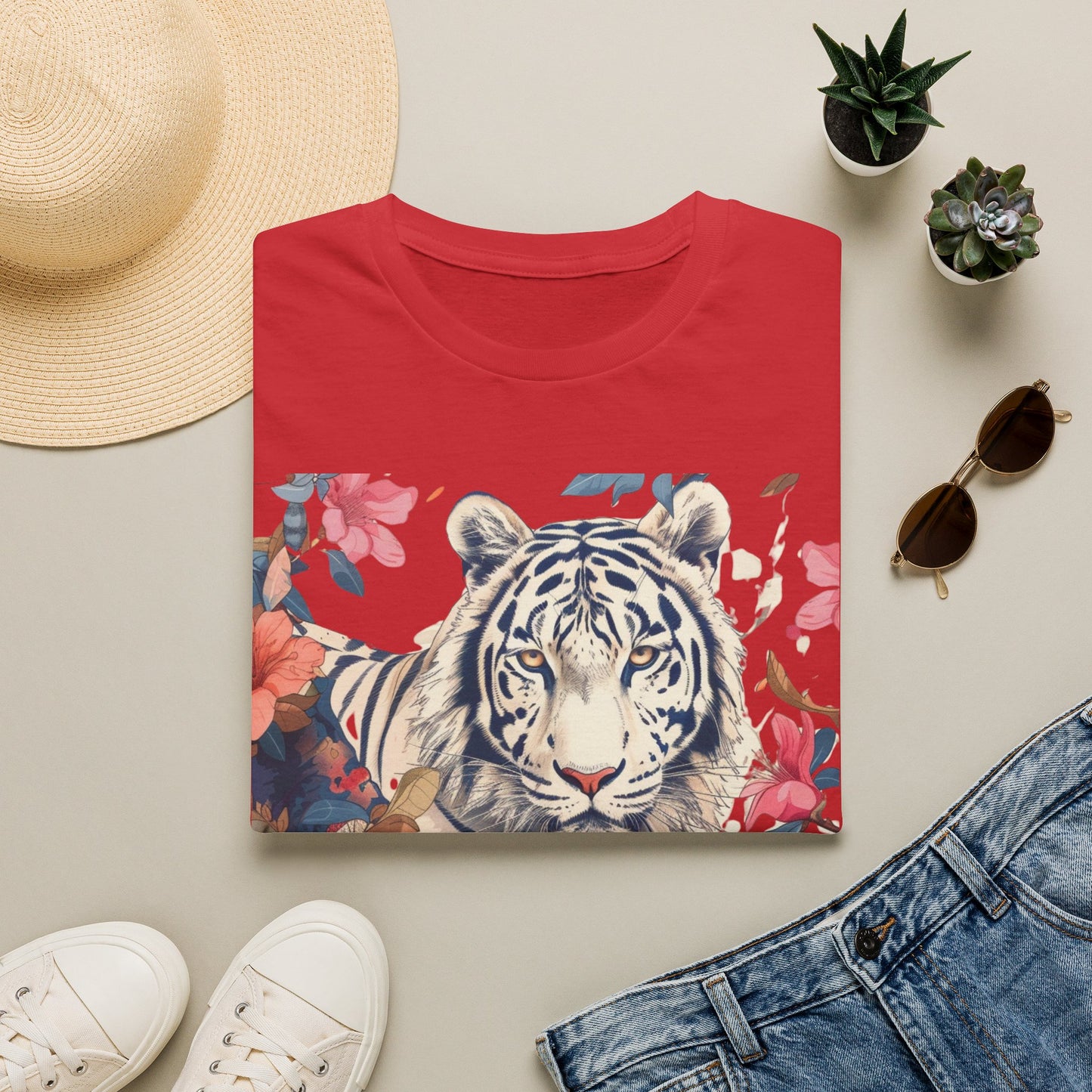 Tiger Floral T-Shirt — White Tiger & Blossom Graphic Tee