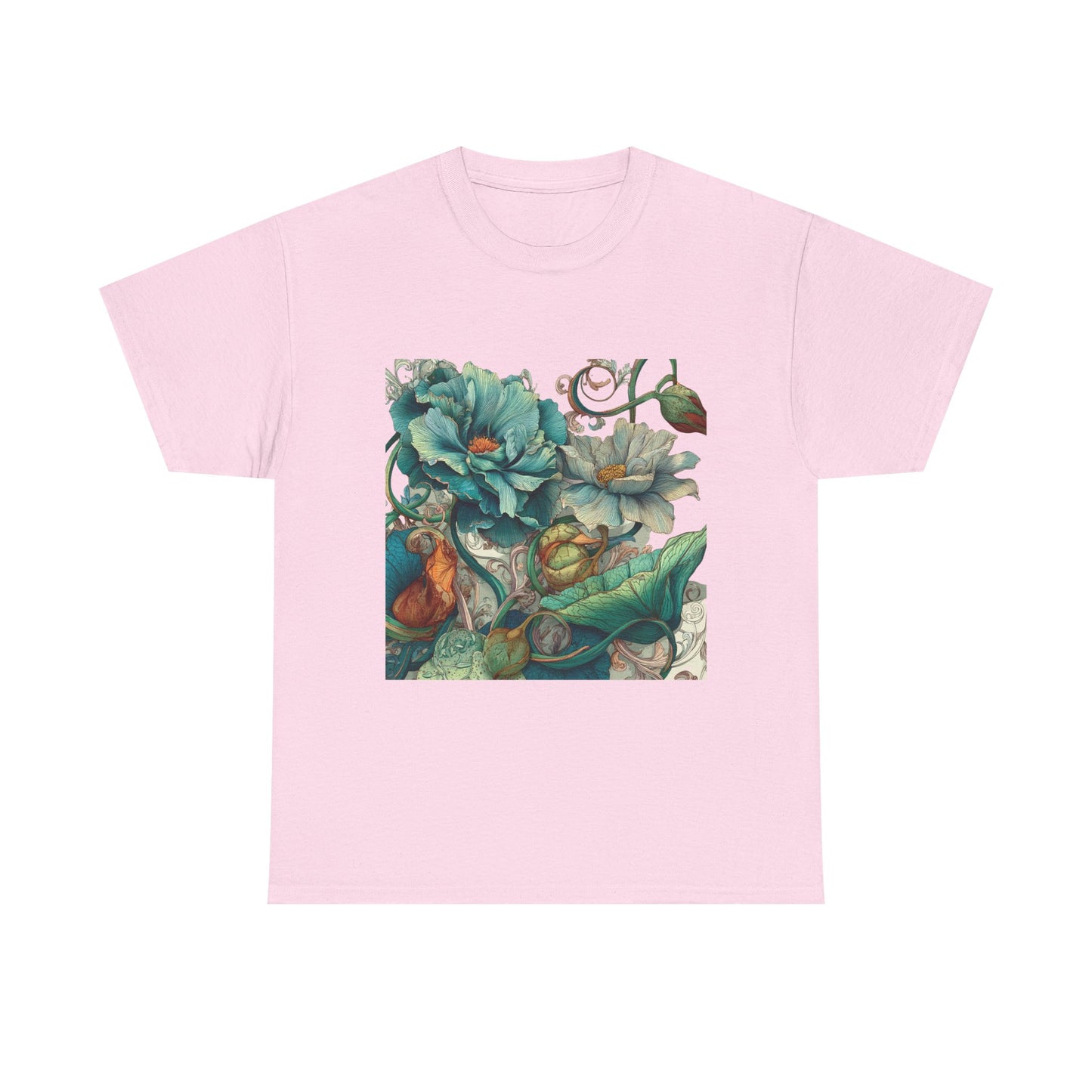 Floral Vintage Botanical Tee — Teal Peony Garden Graphic Shirt