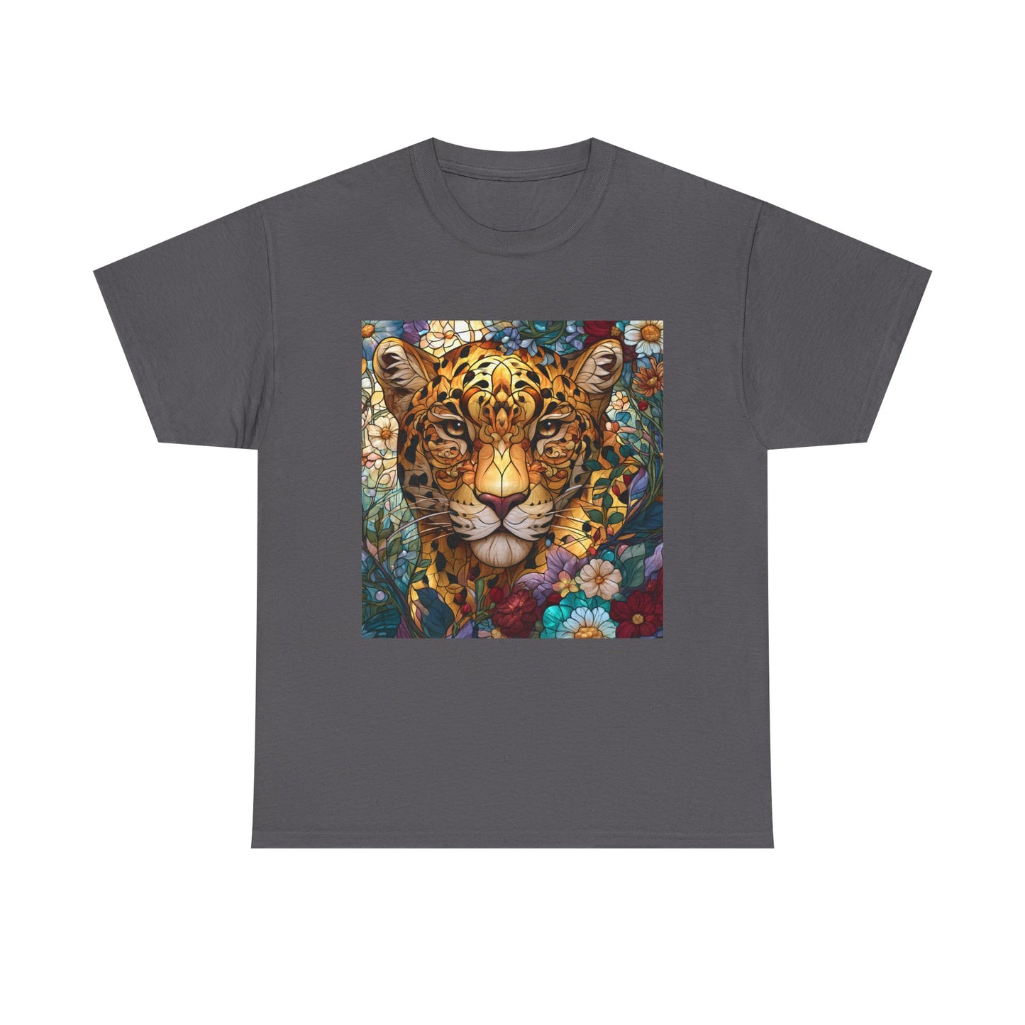 Jaguar Floral Portrait T-Shirt – Colorful Leopard Face Art Tee