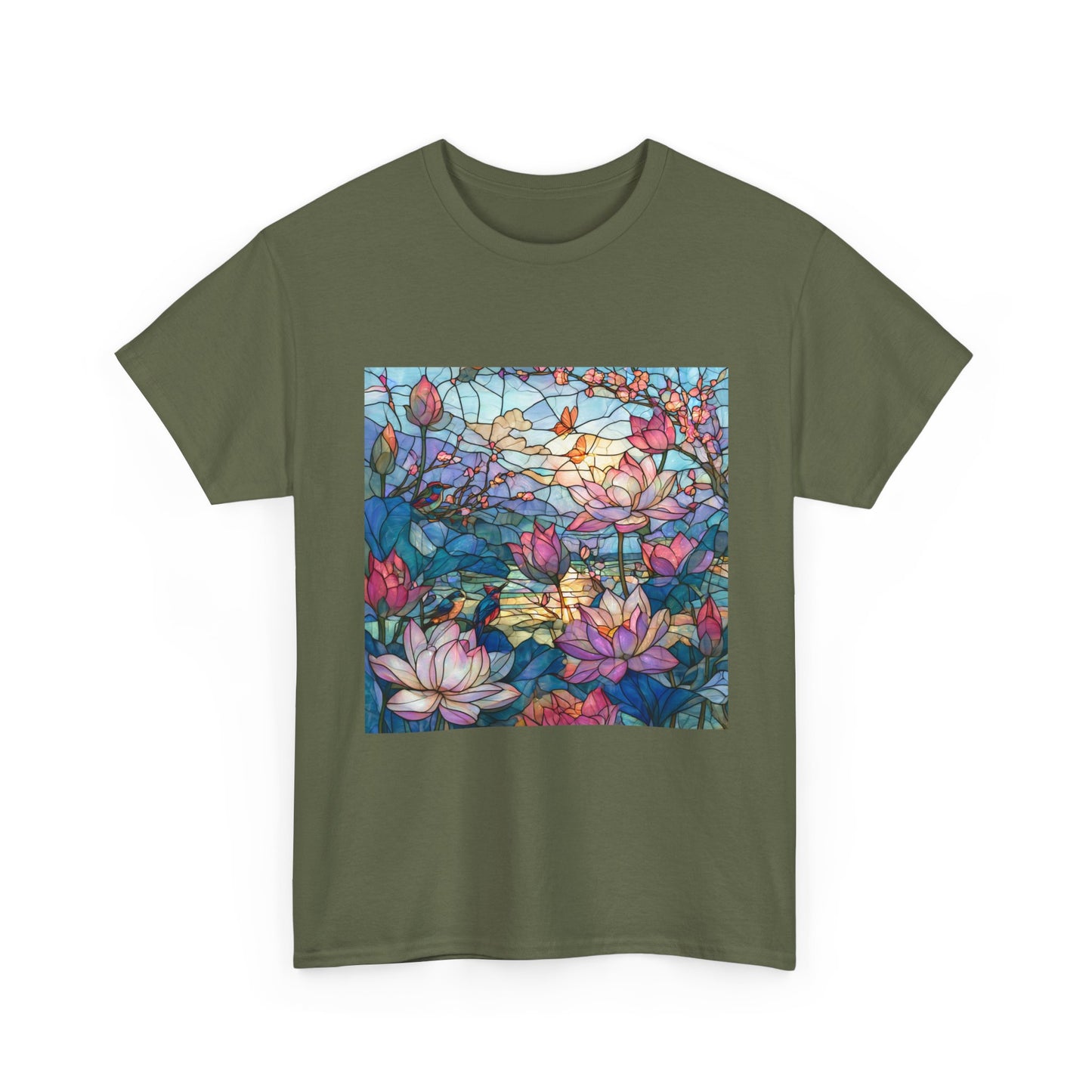 Lotus Garden of Light – Stained Glass Birds and Blossoms