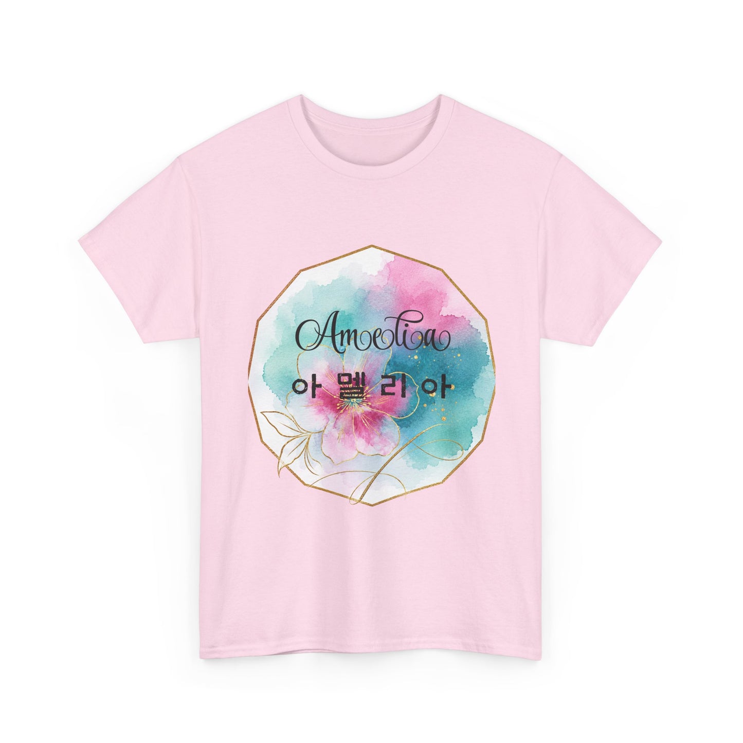 Floral Amorelia Tee — Watercolor Rose Korean Text Graphic Shirt