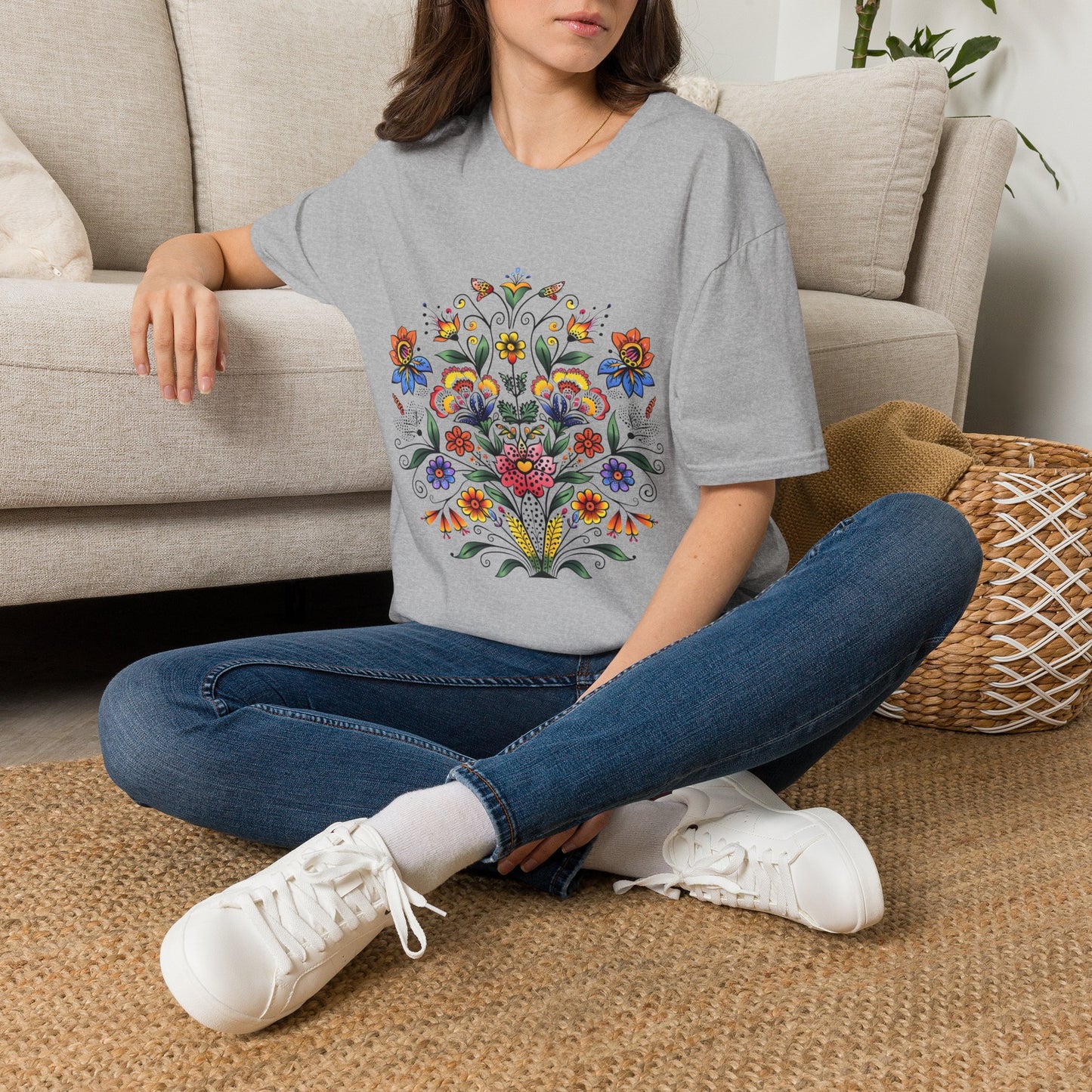 Floral Folk Art T-Shirt — Colorful Boho Flower Motif