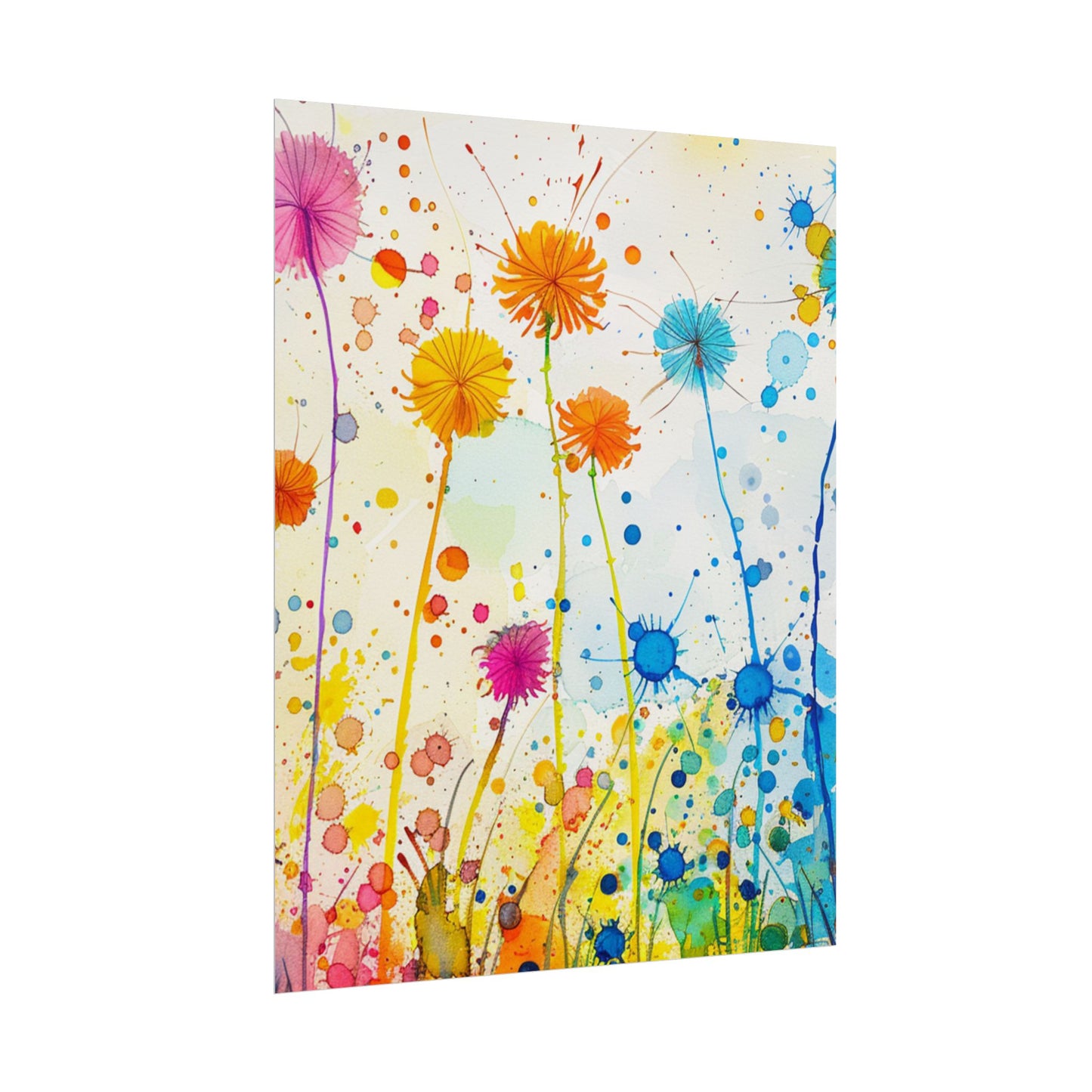 Colorful Watercolor Wildflower Poster — Bright Floral Rolled Art Print