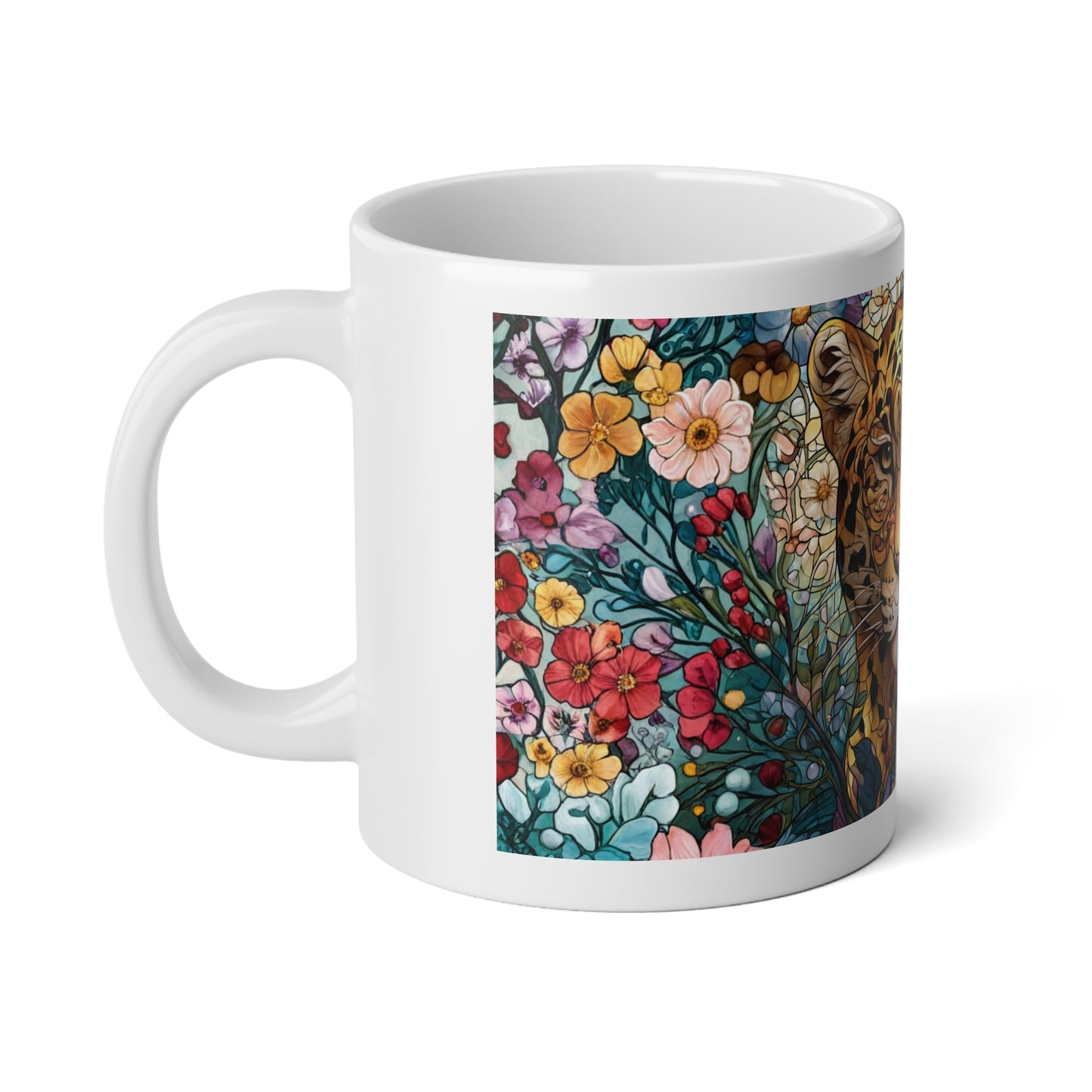 Jaguar Floral Jumbo Mug —  Leopard Portrait Coffee Cup