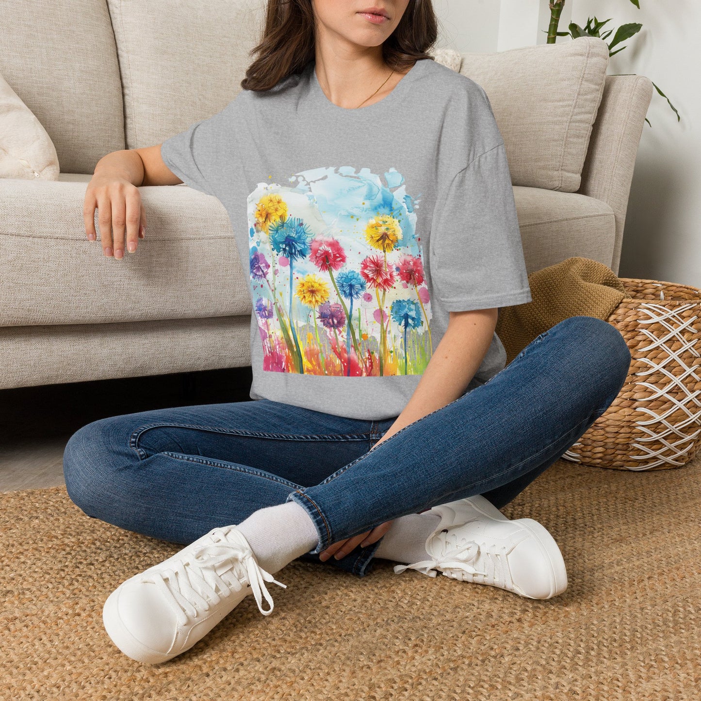 Watercolor Dandelion Field T-Shirt — Bright Floral Spring Tee