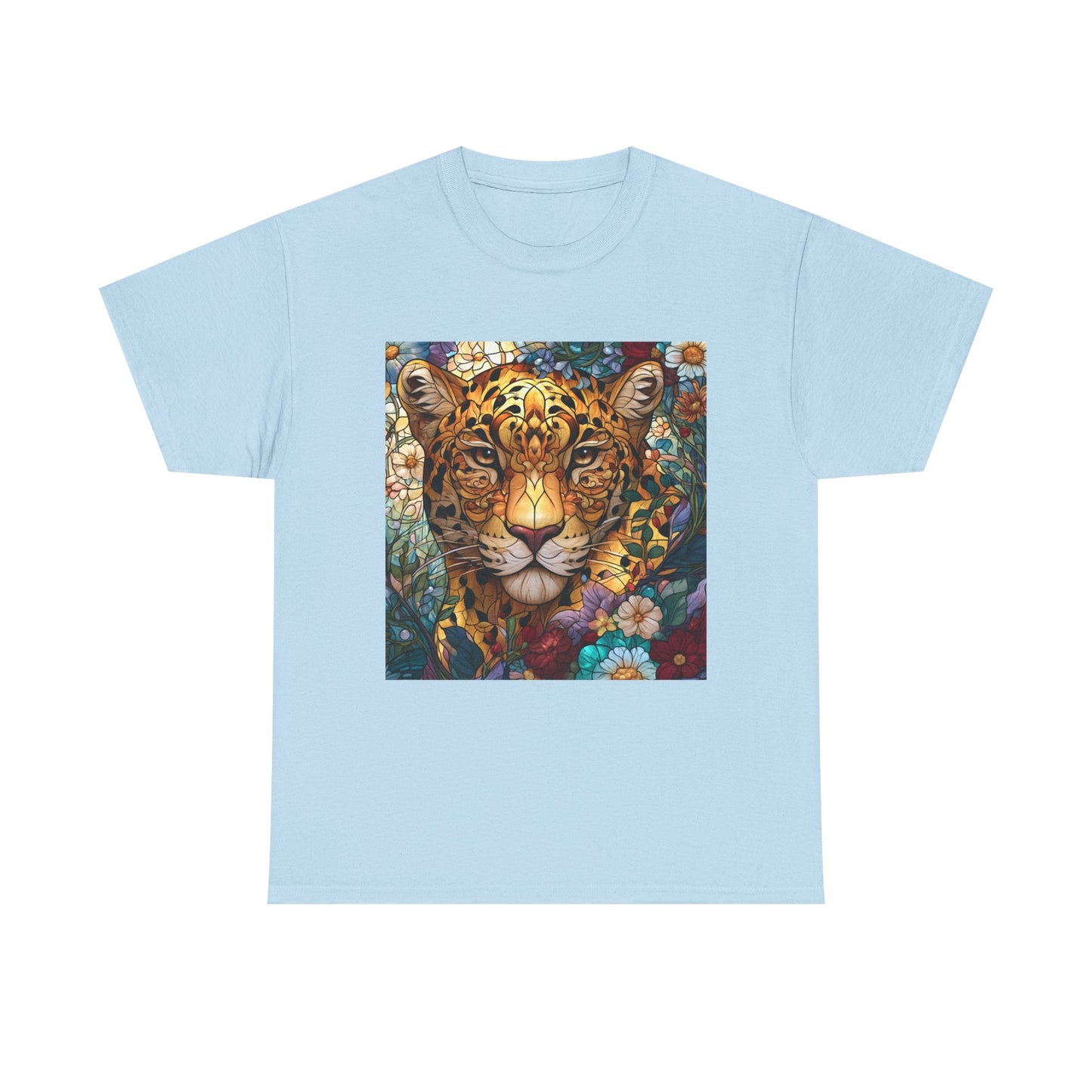 Jaguar Floral Portrait T-Shirt – Colorful Leopard Face Art Tee