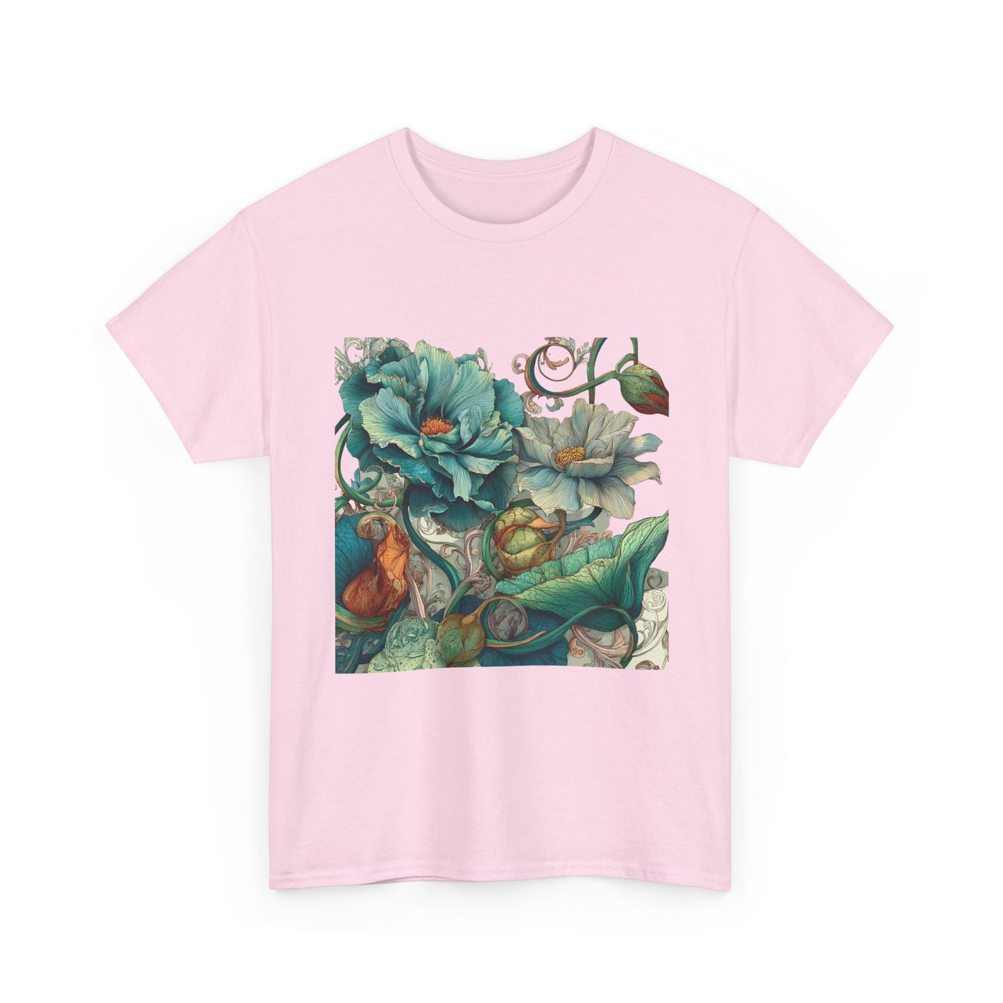 Floral Vintage Botanical Tee — Teal Peony Garden Graphic Shirt