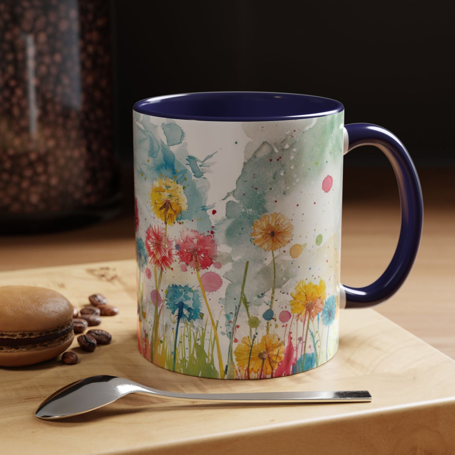 Watercolor Wildflower Accent Coffee Mug — Colorful Floral 11/15oz