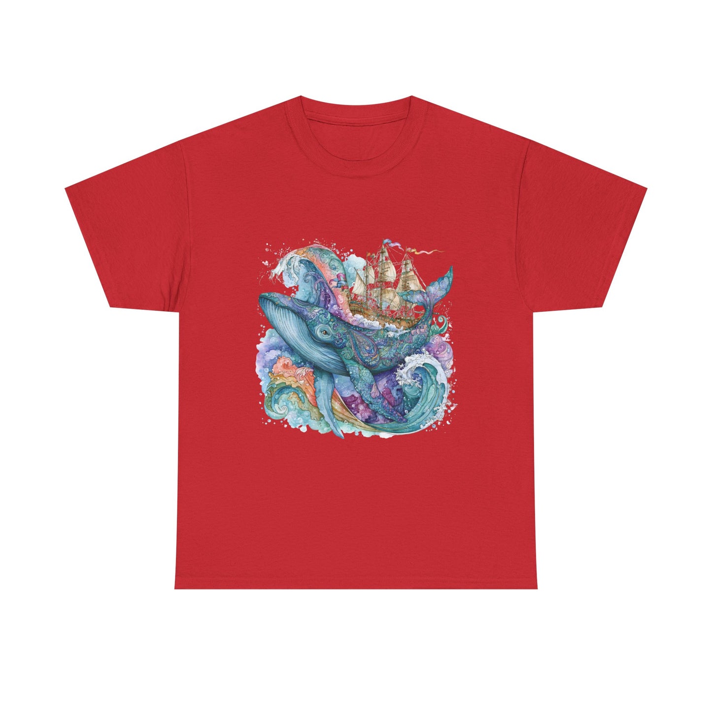 Whale & Ship Watercolor T‑Shirt — Nautical Ocean Art Tee