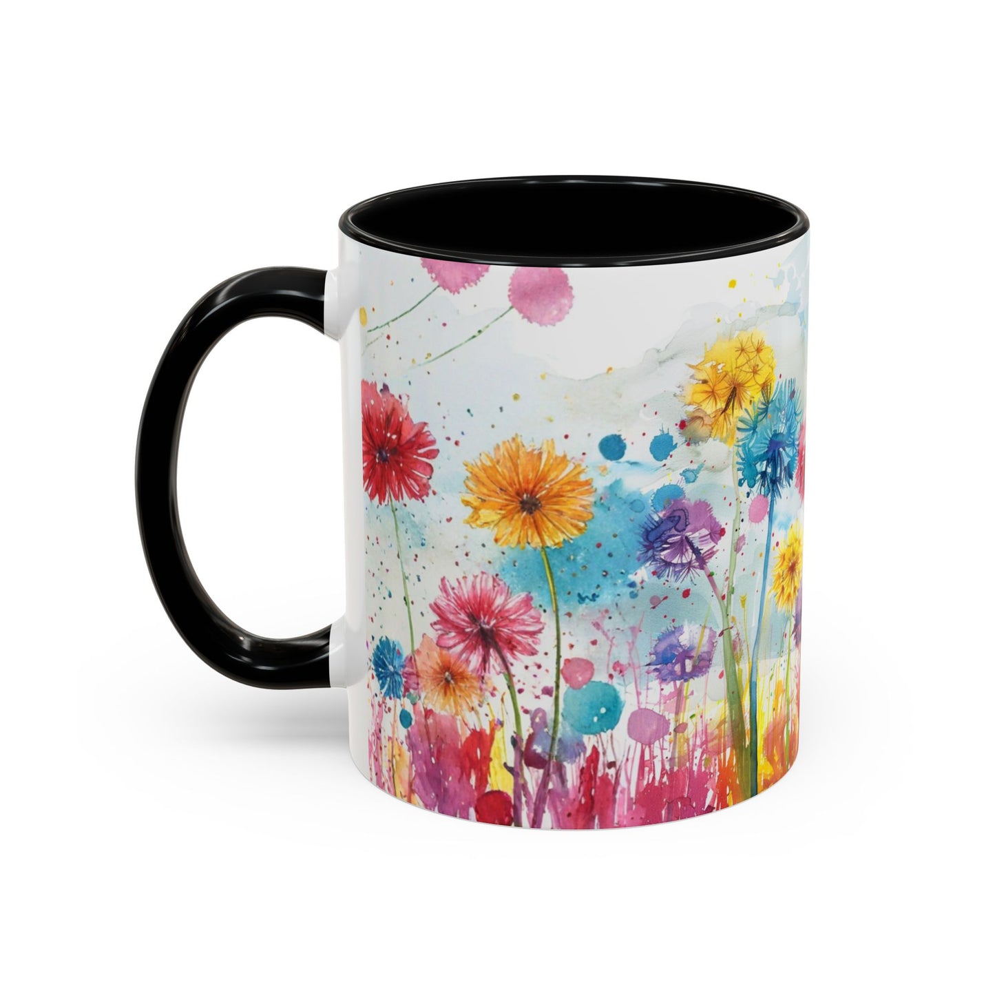 Watercolor Wildflower Accent Coffee Mug — Colorful Floral 11/15oz