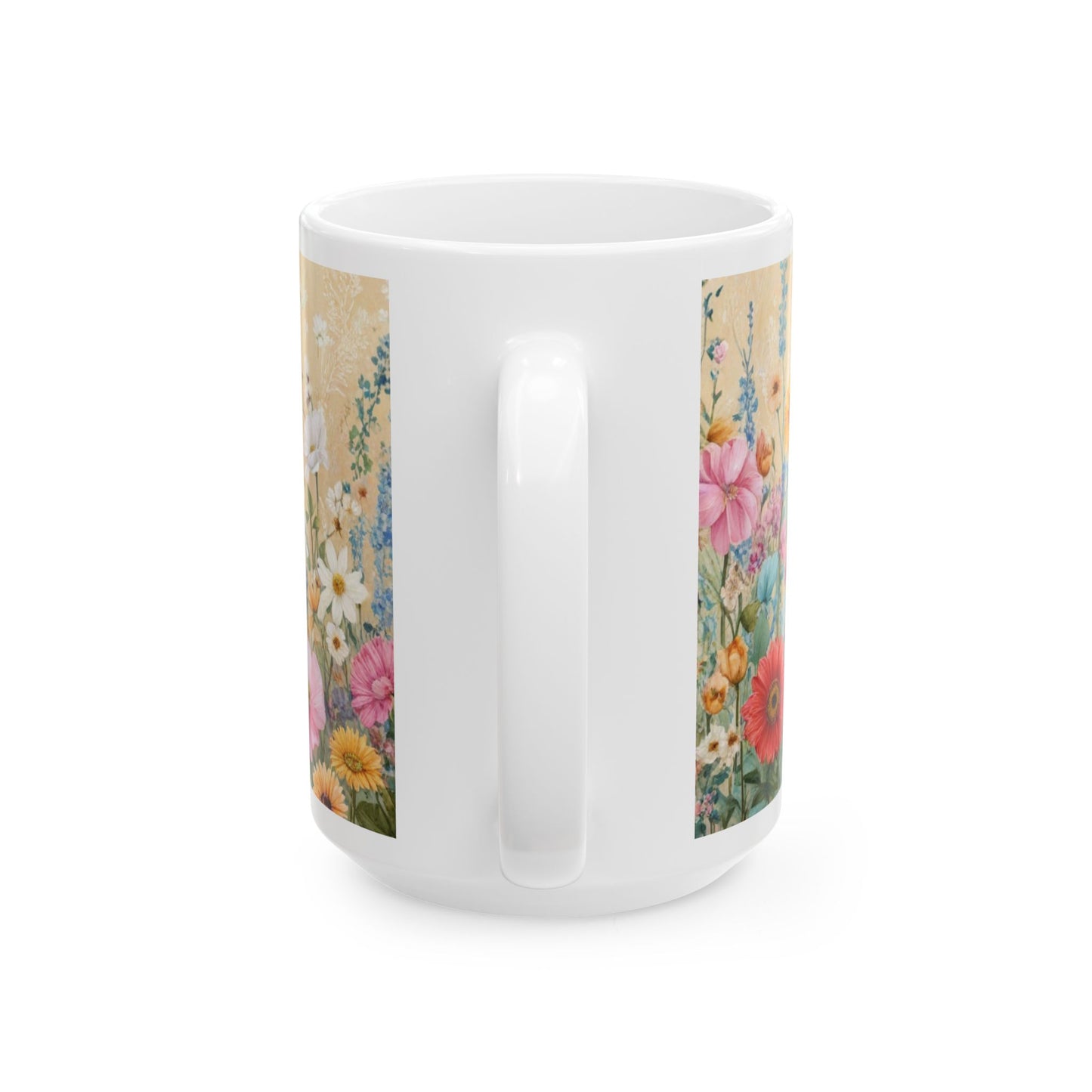 Floral Sunflower Meadow Ceramic Mug – Vintage Wildflower Coffee Cup (11oz, 15oz)
