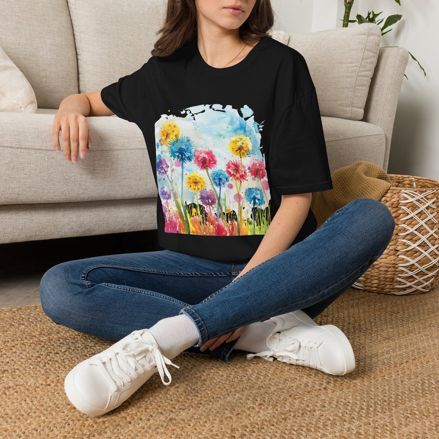 Watercolor Dandelion Field T-Shirt — Bright Floral Spring Tee