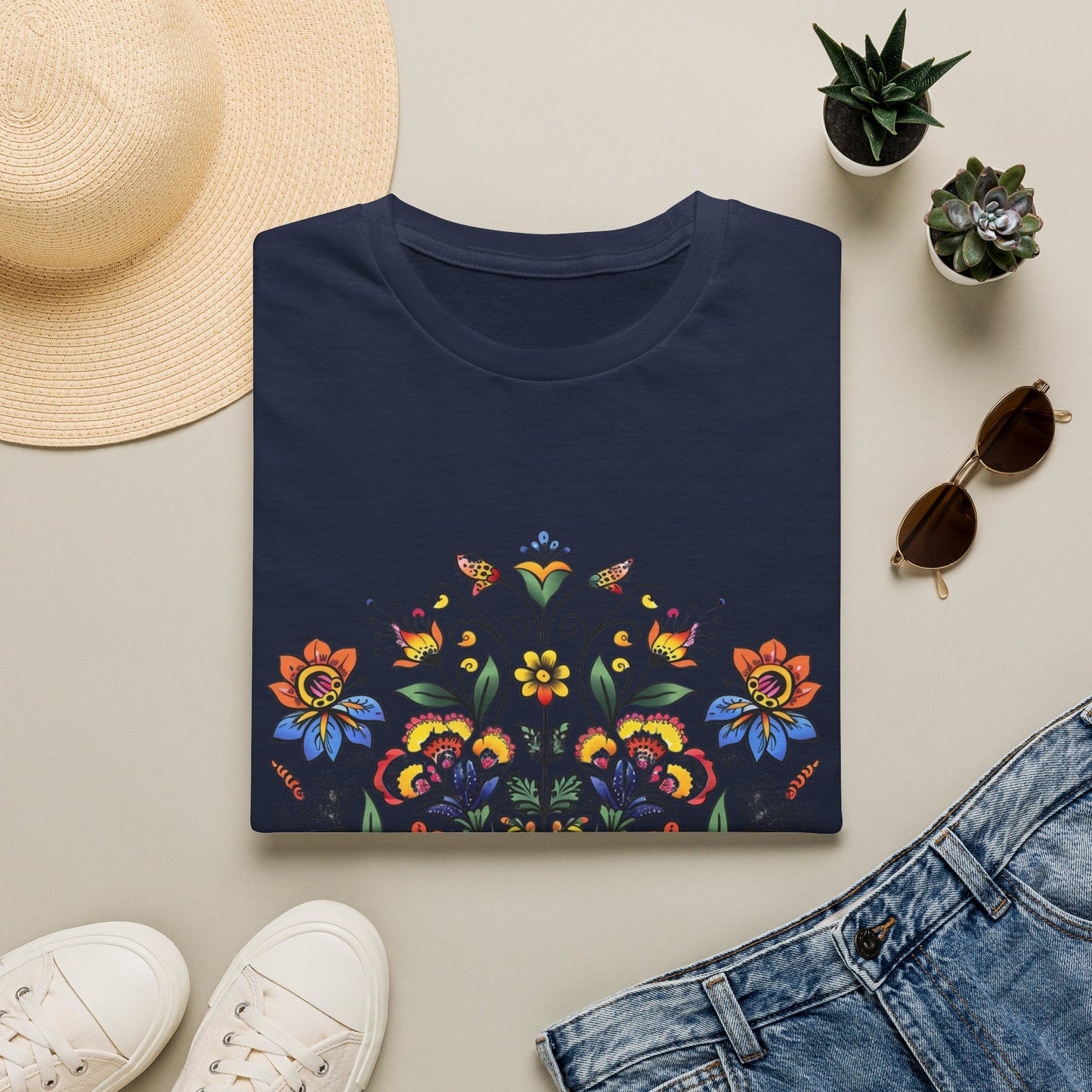 Floral Folk Art T-Shirt — Colorful Boho Flower Motif