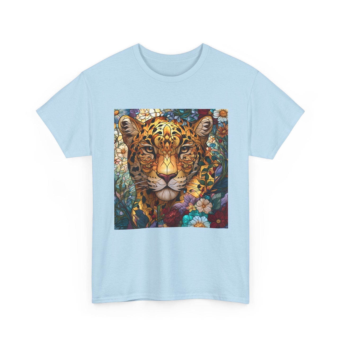 Jaguar Floral Portrait T-Shirt – Colorful Leopard Face Art Tee