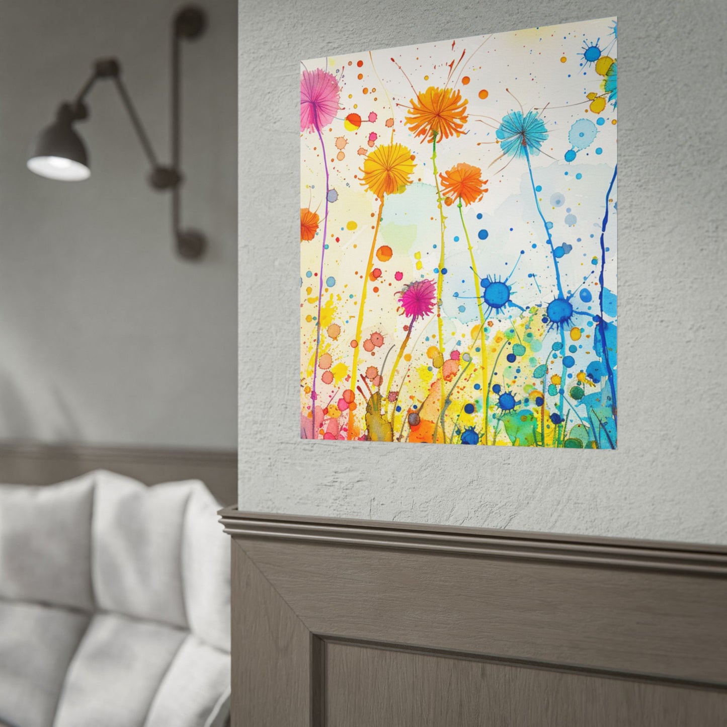 Colorful Watercolor Wildflower Poster — Bright Floral Rolled Art Print