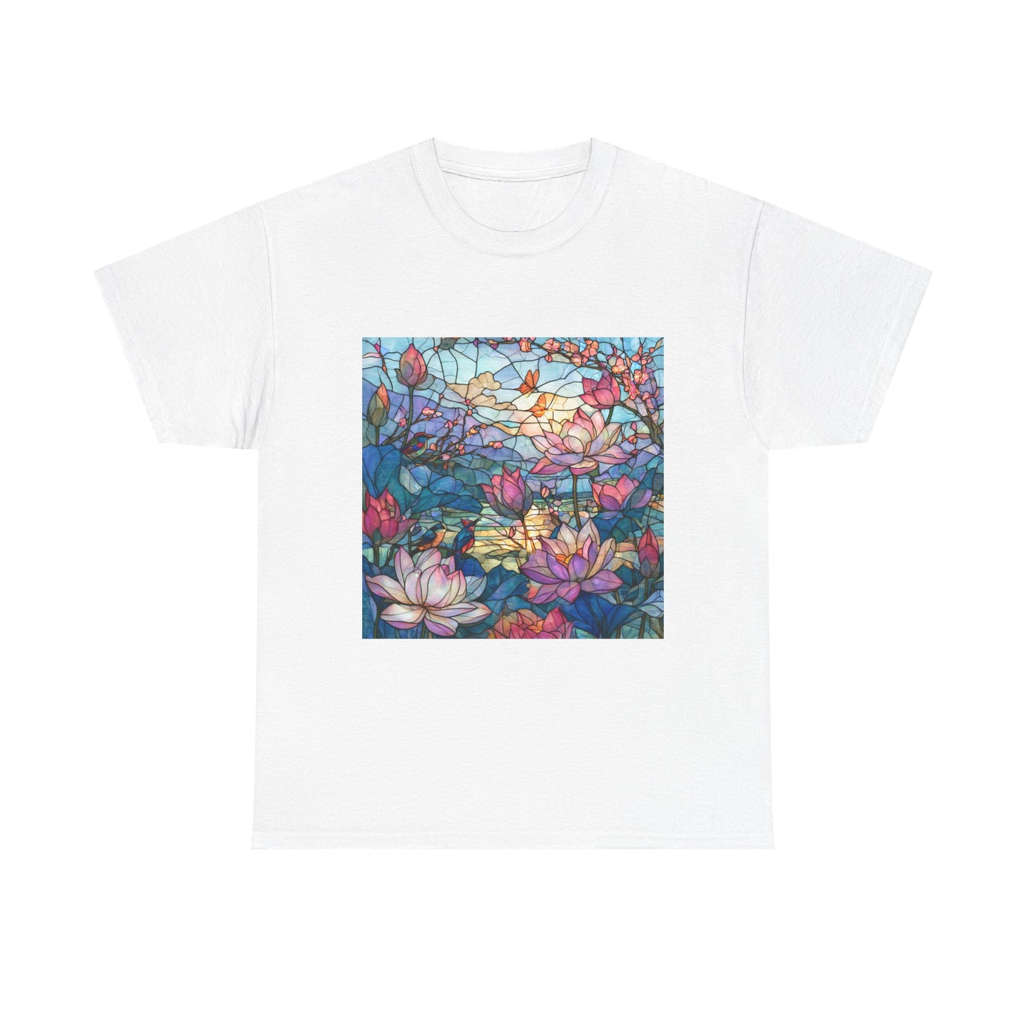 Lotus Garden of Light – Stained Glass Birds and Blossoms
