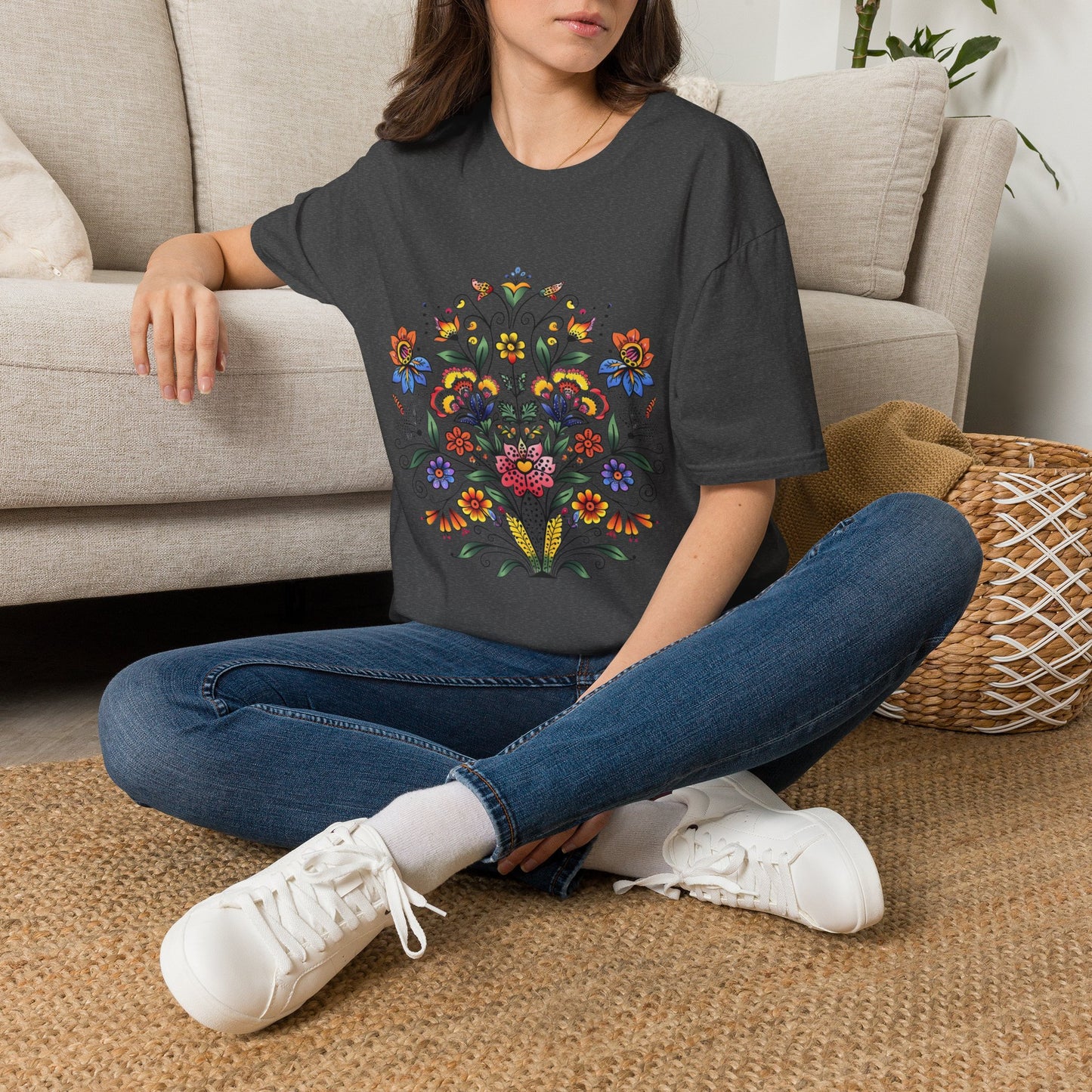 Floral Folk Art T-Shirt — Colorful Boho Flower Motif