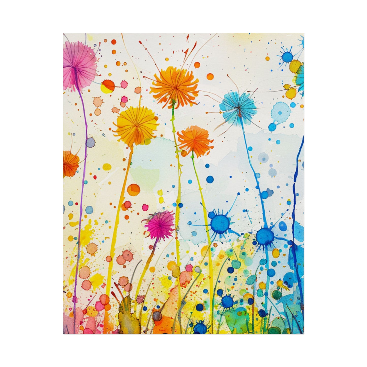 Colorful Watercolor Wildflower Poster — Bright Floral Rolled Art Print