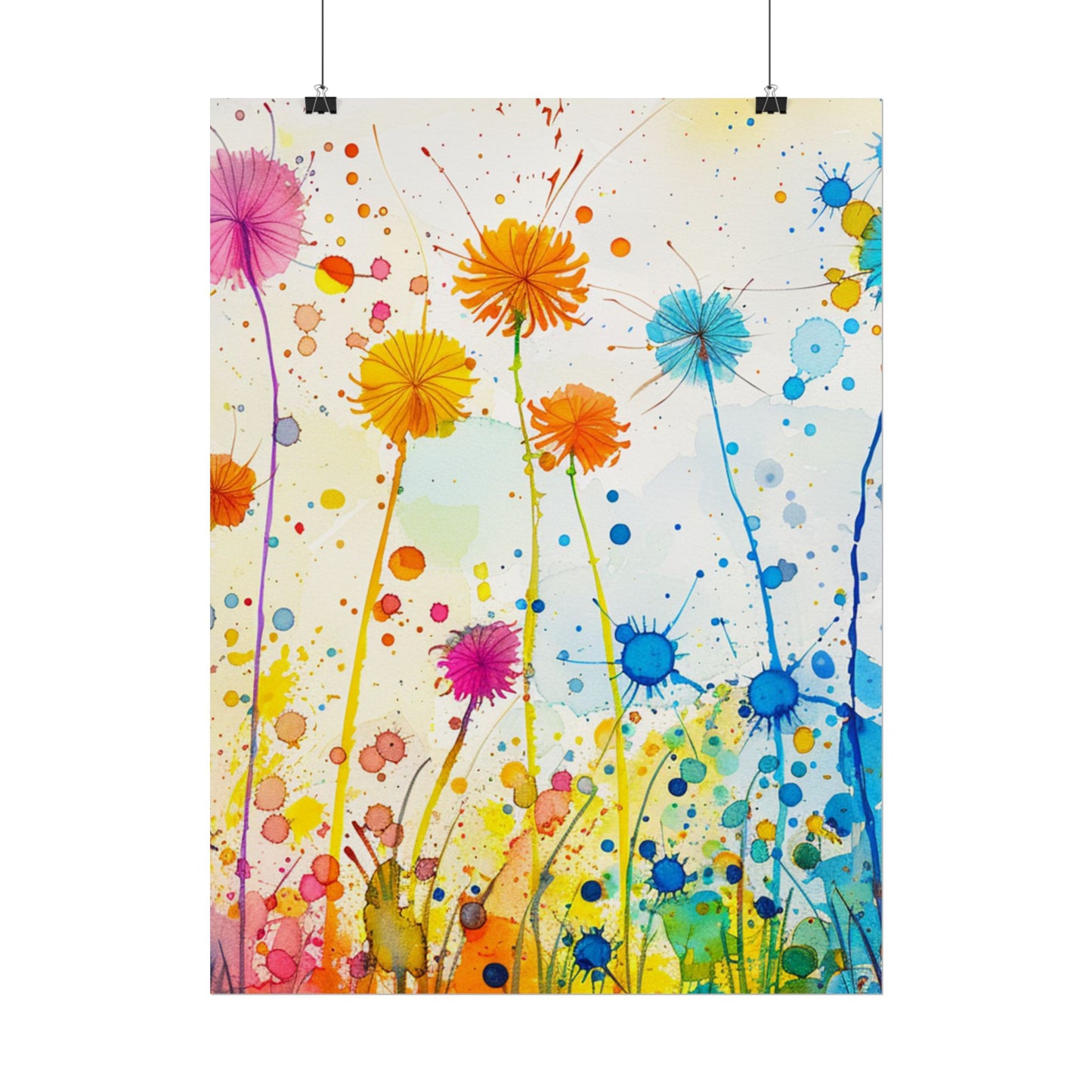 Colorful Watercolor Wildflower Poster — Bright Floral Rolled Art Print