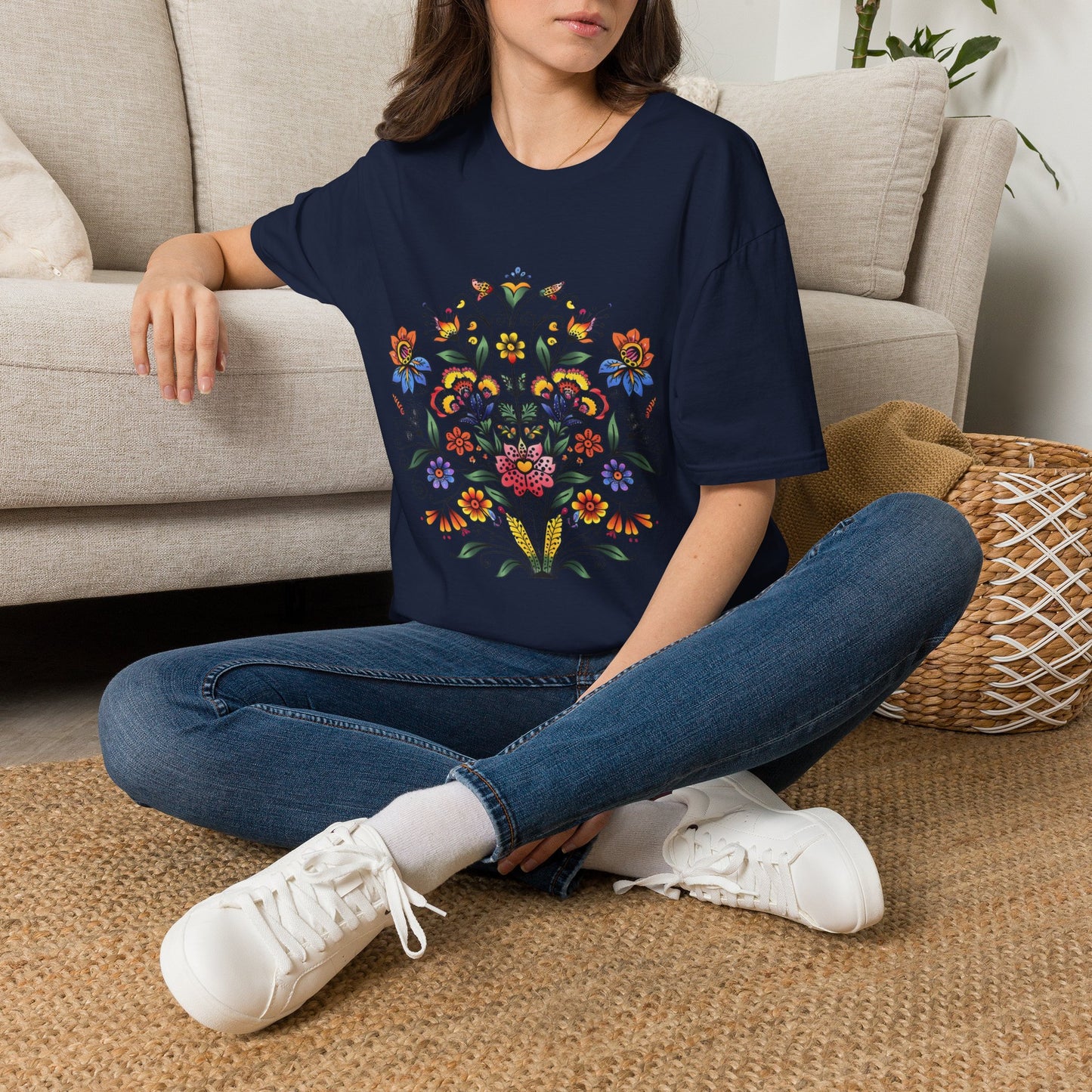 Floral Folk Art T-Shirt — Colorful Boho Flower Motif