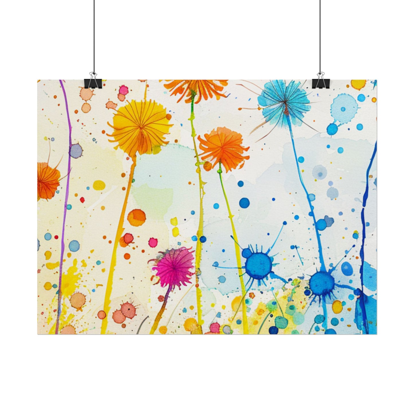 Colorful Watercolor Wildflower Poster — Bright Floral Rolled Art Print