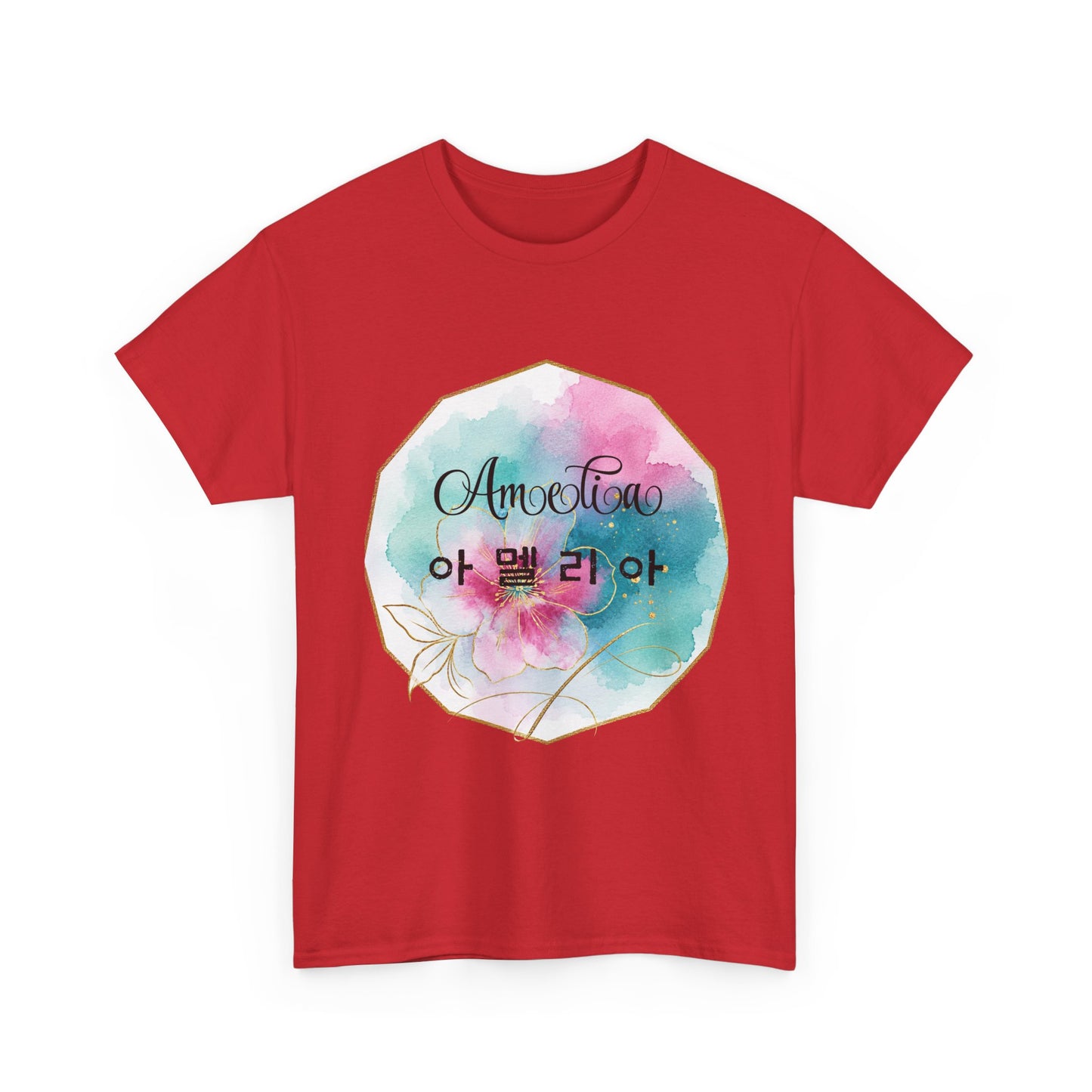 Floral Amorelia Tee — Watercolor Rose Korean Text Graphic Shirt
