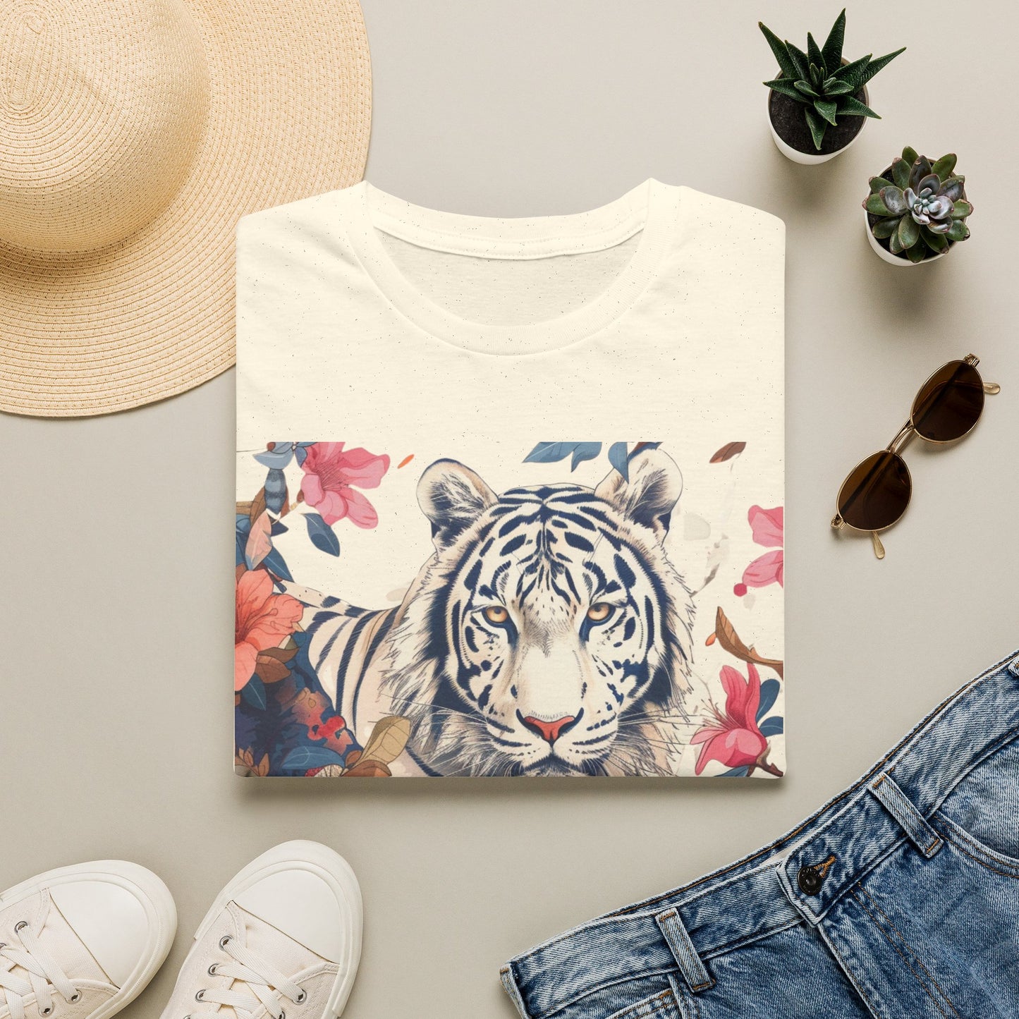 Tiger Floral T-Shirt — White Tiger & Blossom Graphic Tee