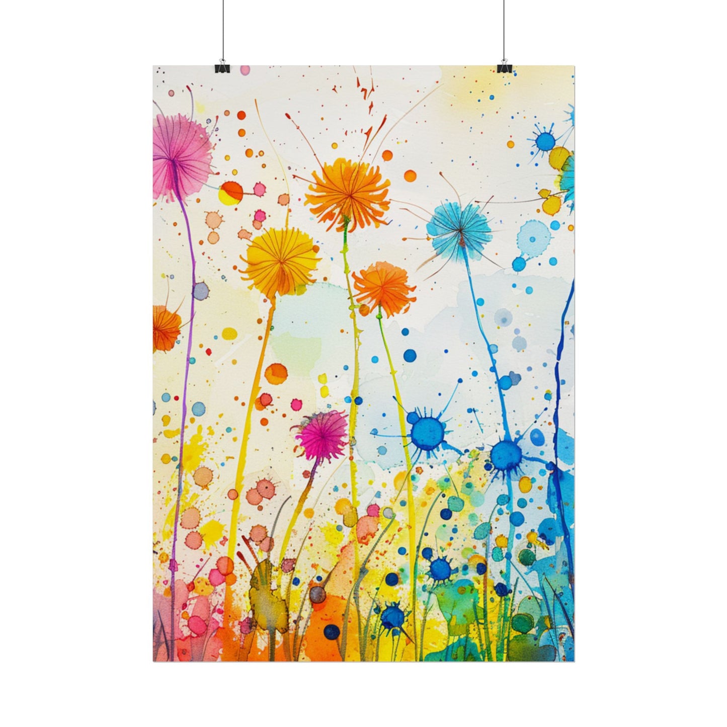Colorful Watercolor Wildflower Poster — Bright Floral Rolled Art Print