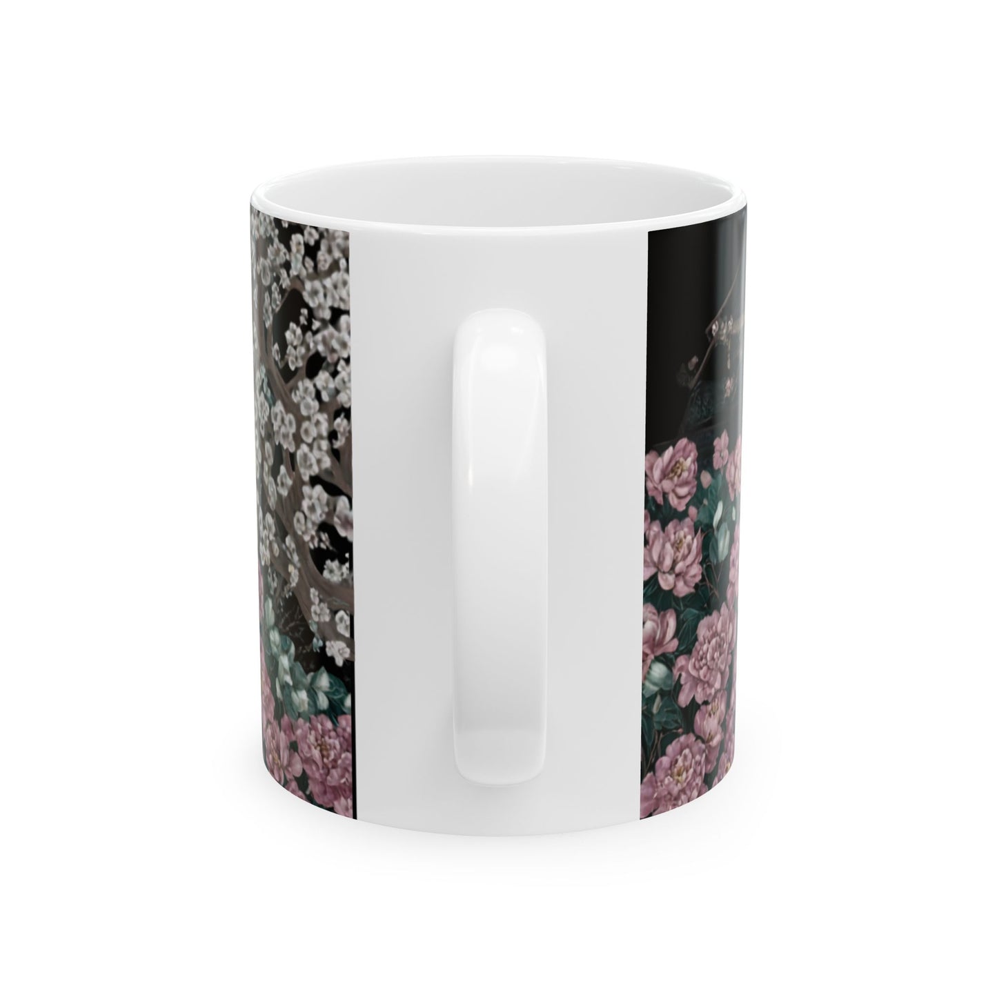 Floral Wave Ceramic Mug — Vintage Japanese-Inspired Crane & Ocean Design (11oz, 15oz)