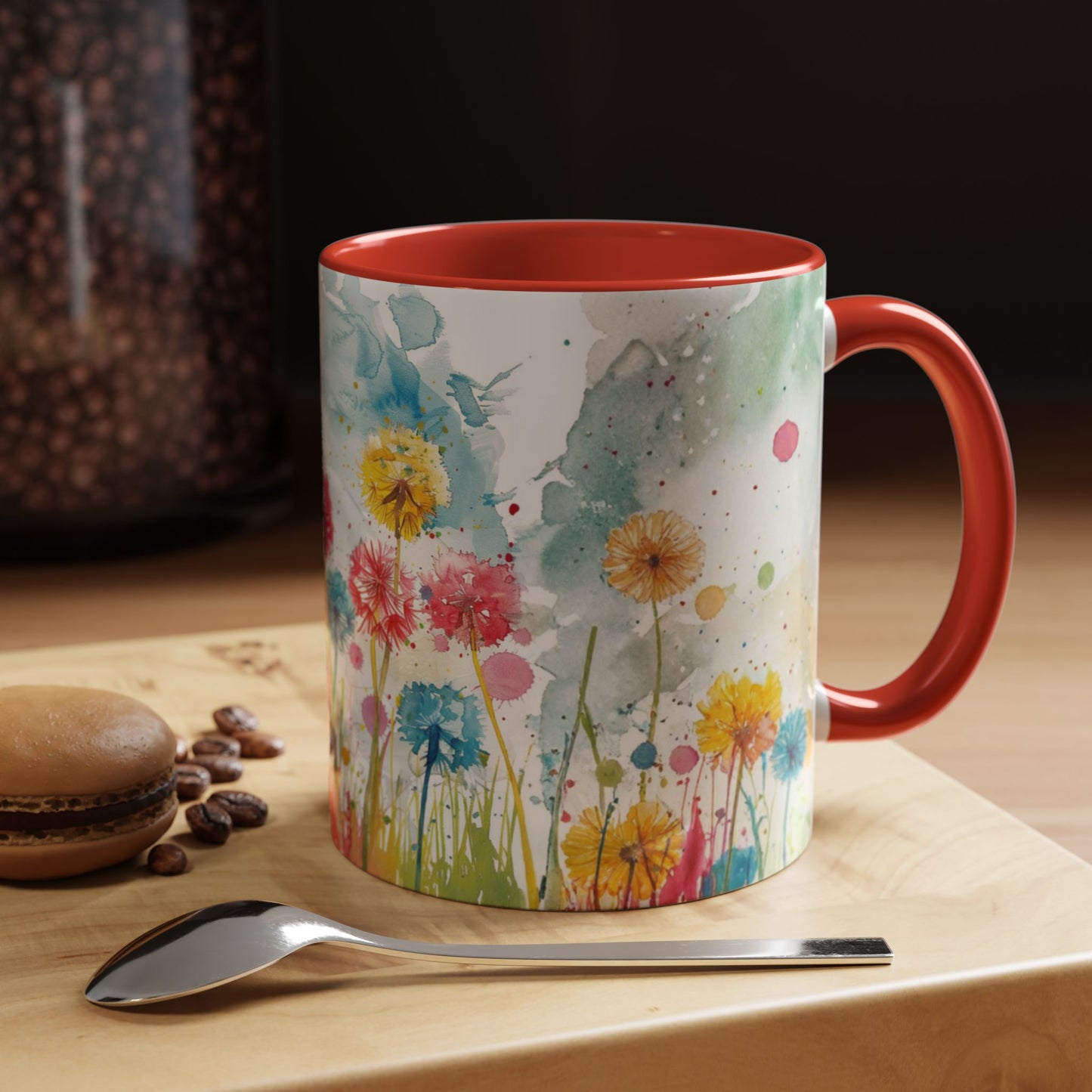 Watercolor Wildflower Accent Coffee Mug — Colorful Floral 11/15oz