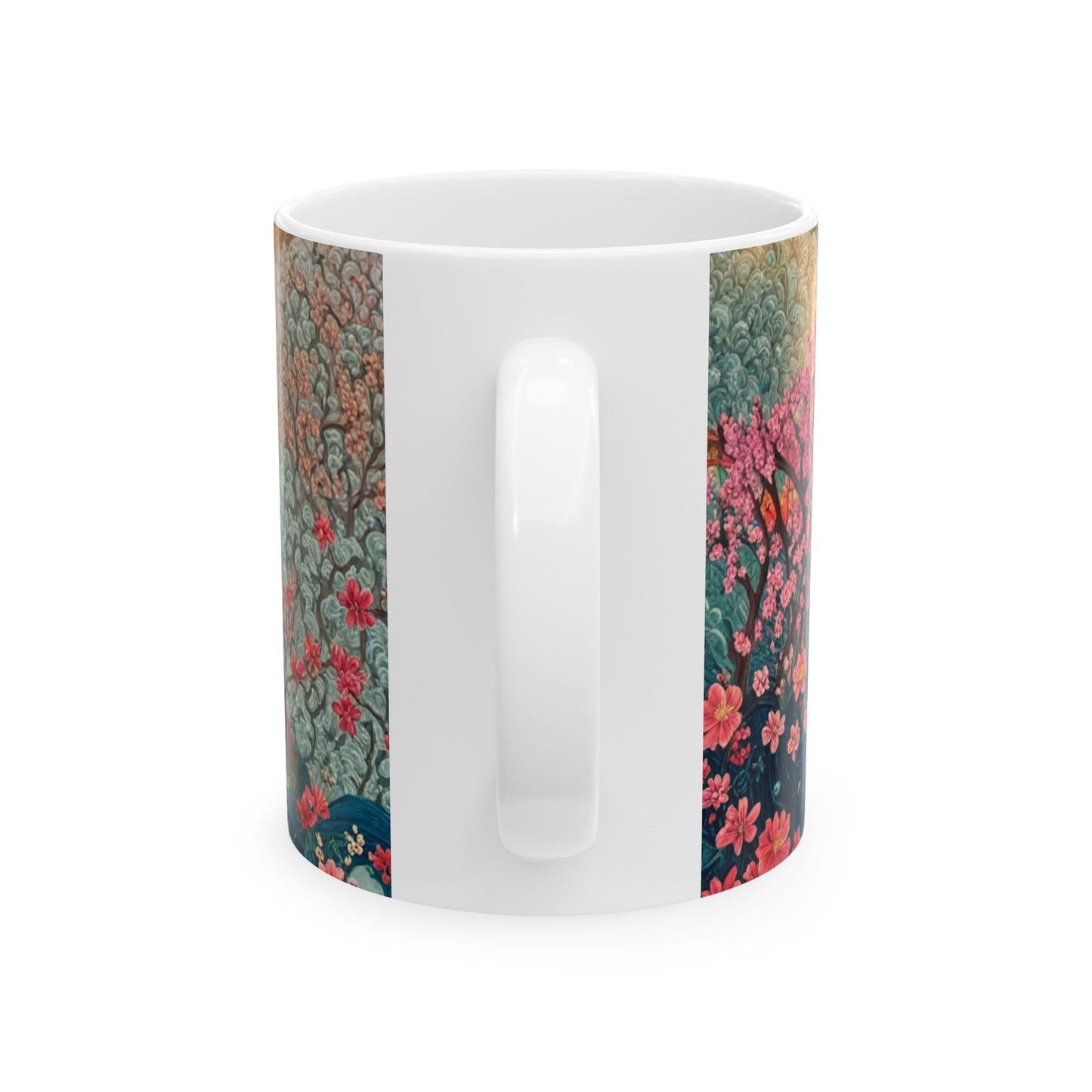 Japanese Garden Wave Ceramic Mug — Floral Pagoda Moonlight Design (11oz & 15oz)