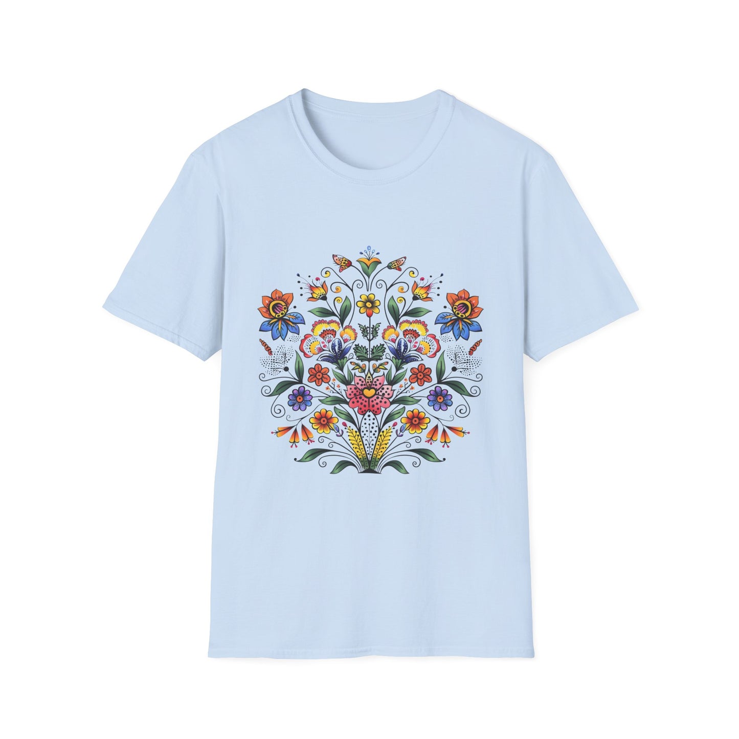 Floral Folk Art T-Shirt — Colorful Boho Flower Motif