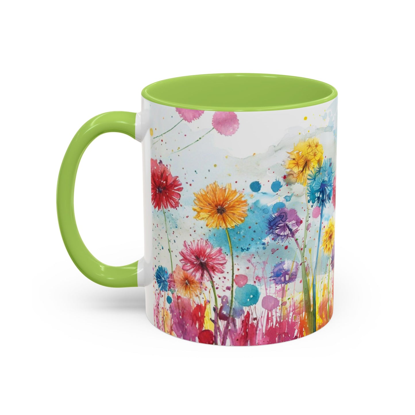 Watercolor Wildflower Accent Coffee Mug — Colorful Floral 11/15oz