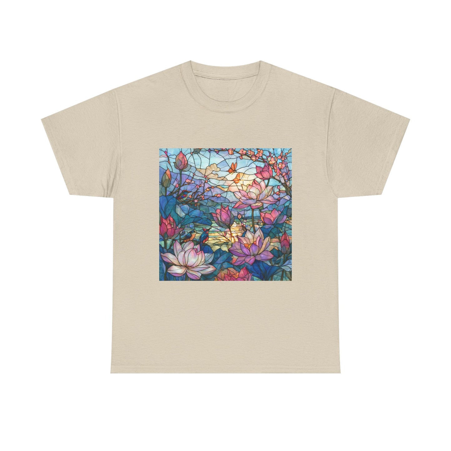 Lotus Garden of Light – Stained Glass Birds and Blossoms